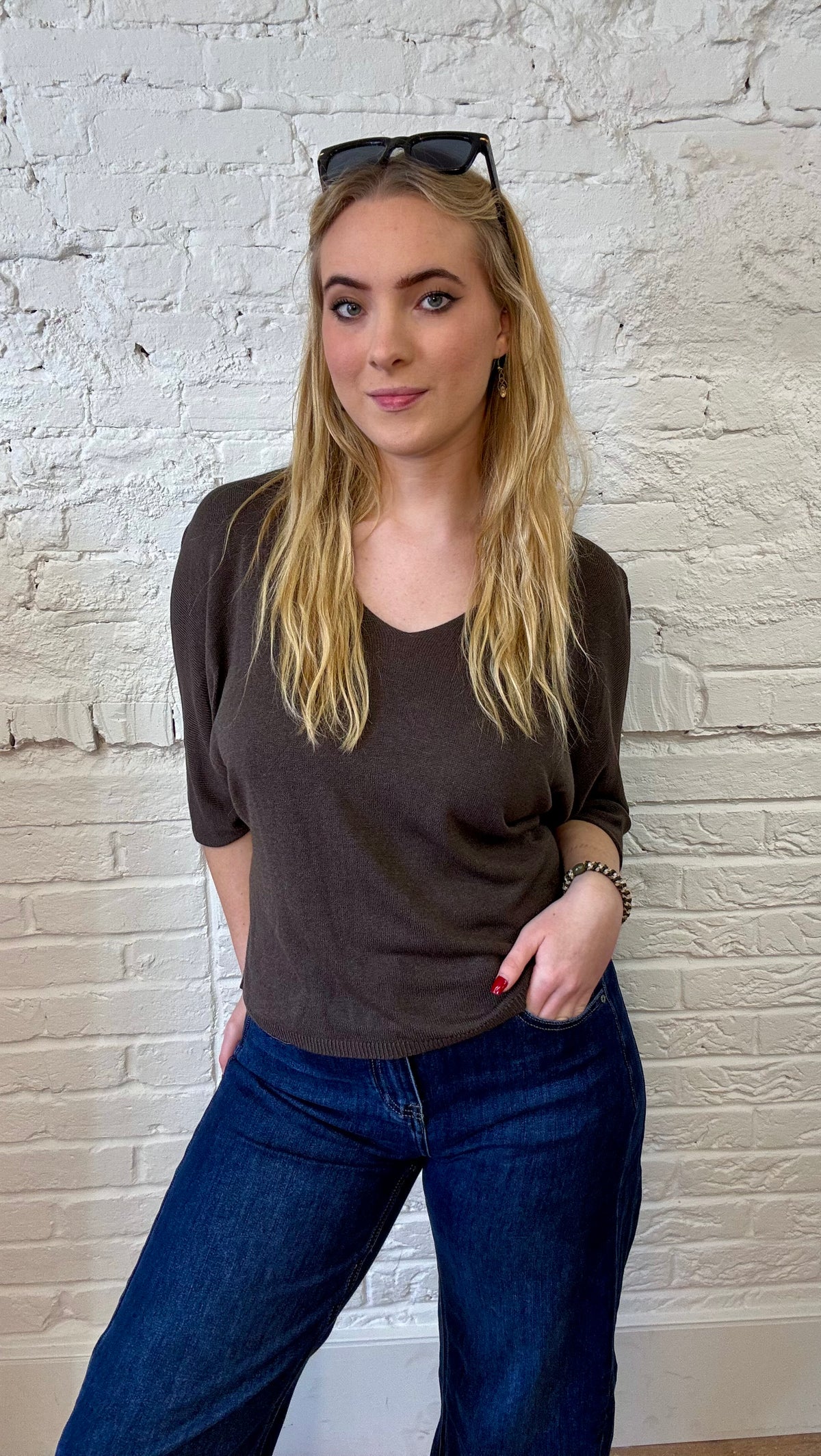 V-Neck Short Sleeve Light Knit