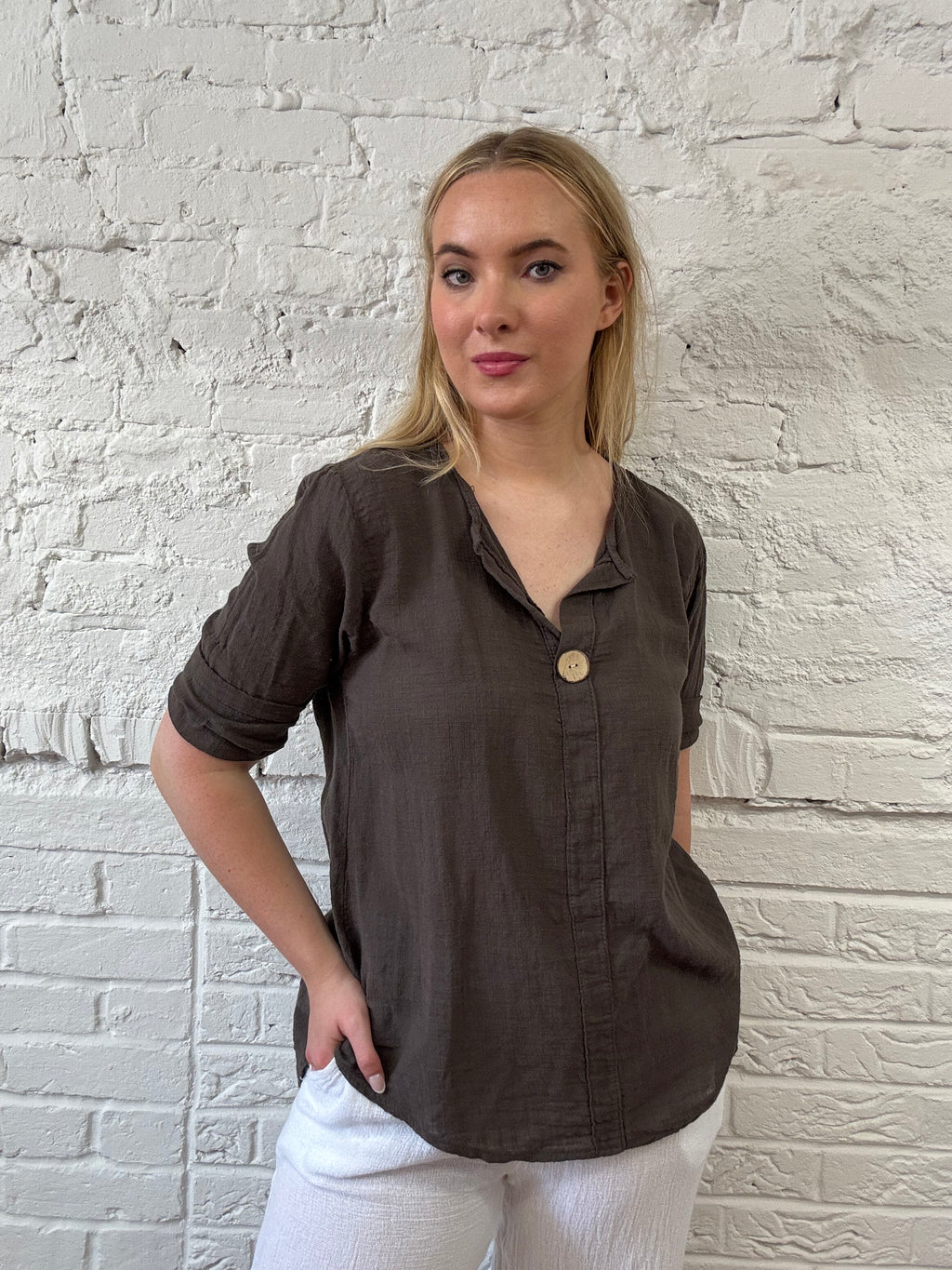 Front Button Detail Cotton Top