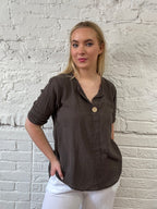 Front Button Detail Cotton Top