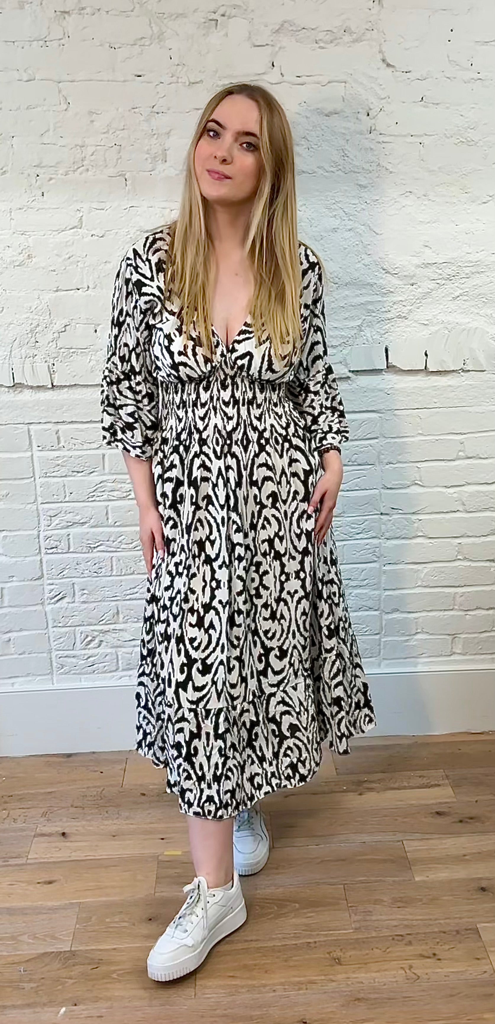 Vibrant Pattern Shirred Dress
