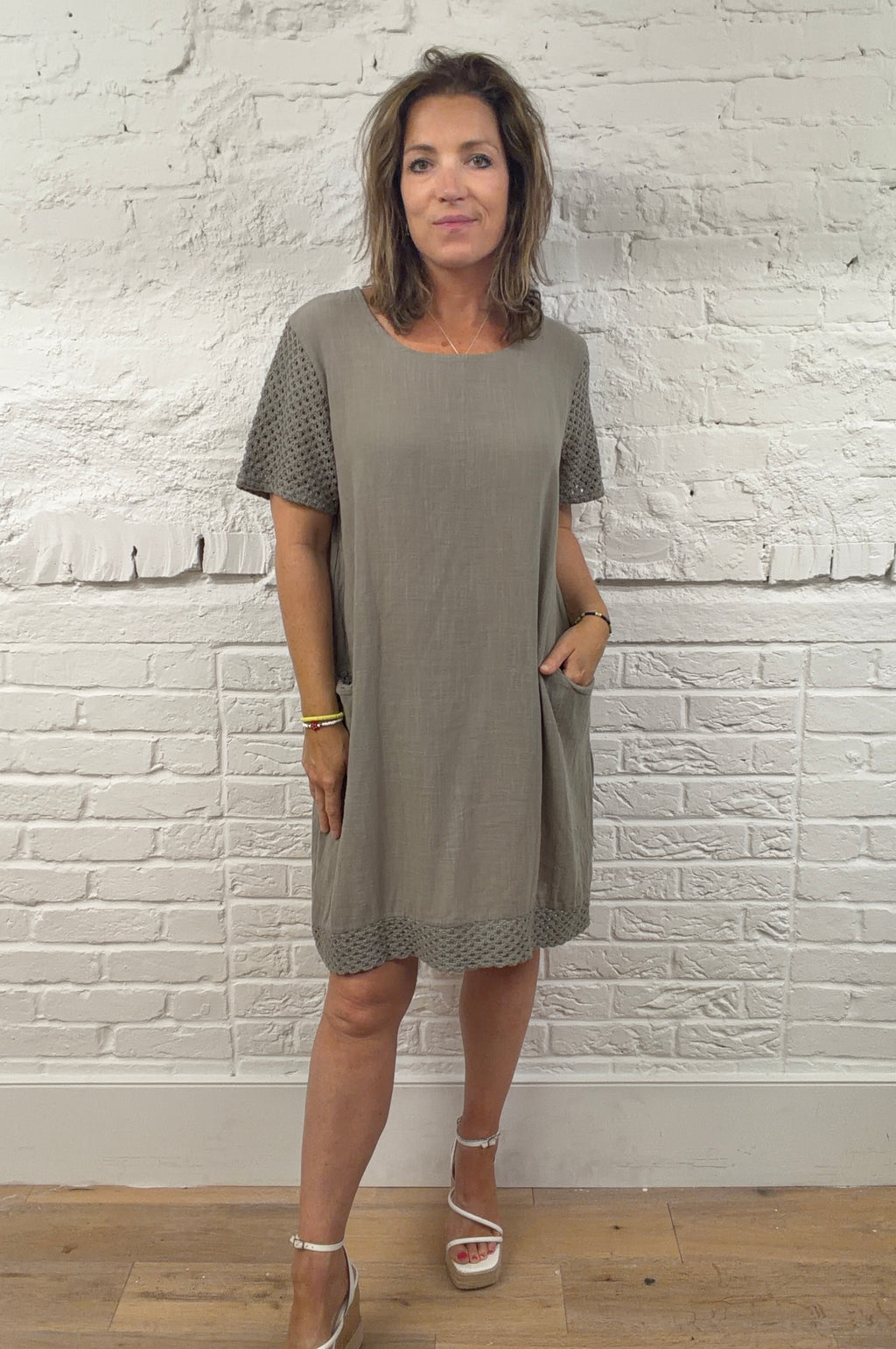 Fiorella Crochet-Trim Pocket Dress