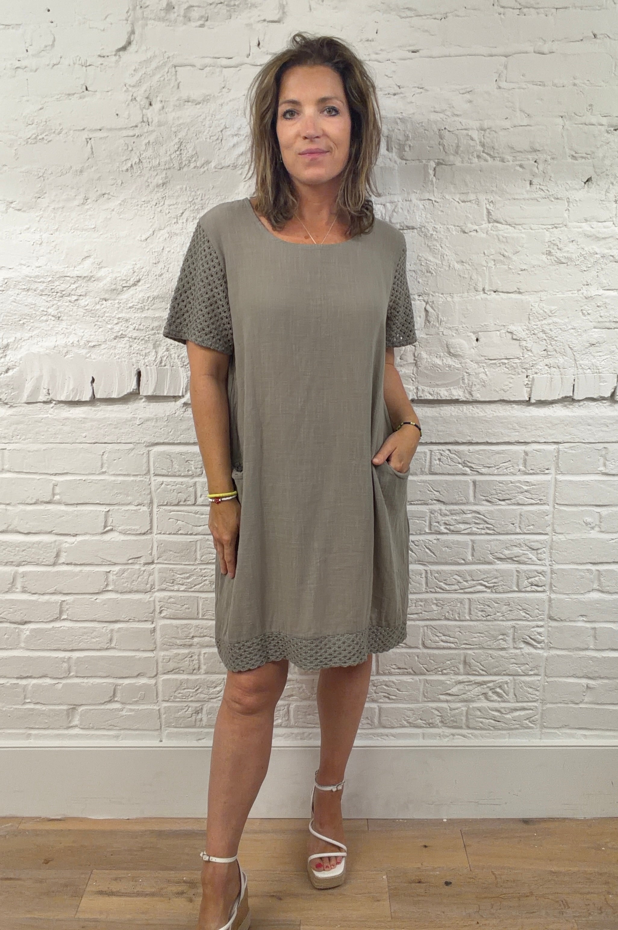 Fiorella Crochet-Trim Pocket Dress