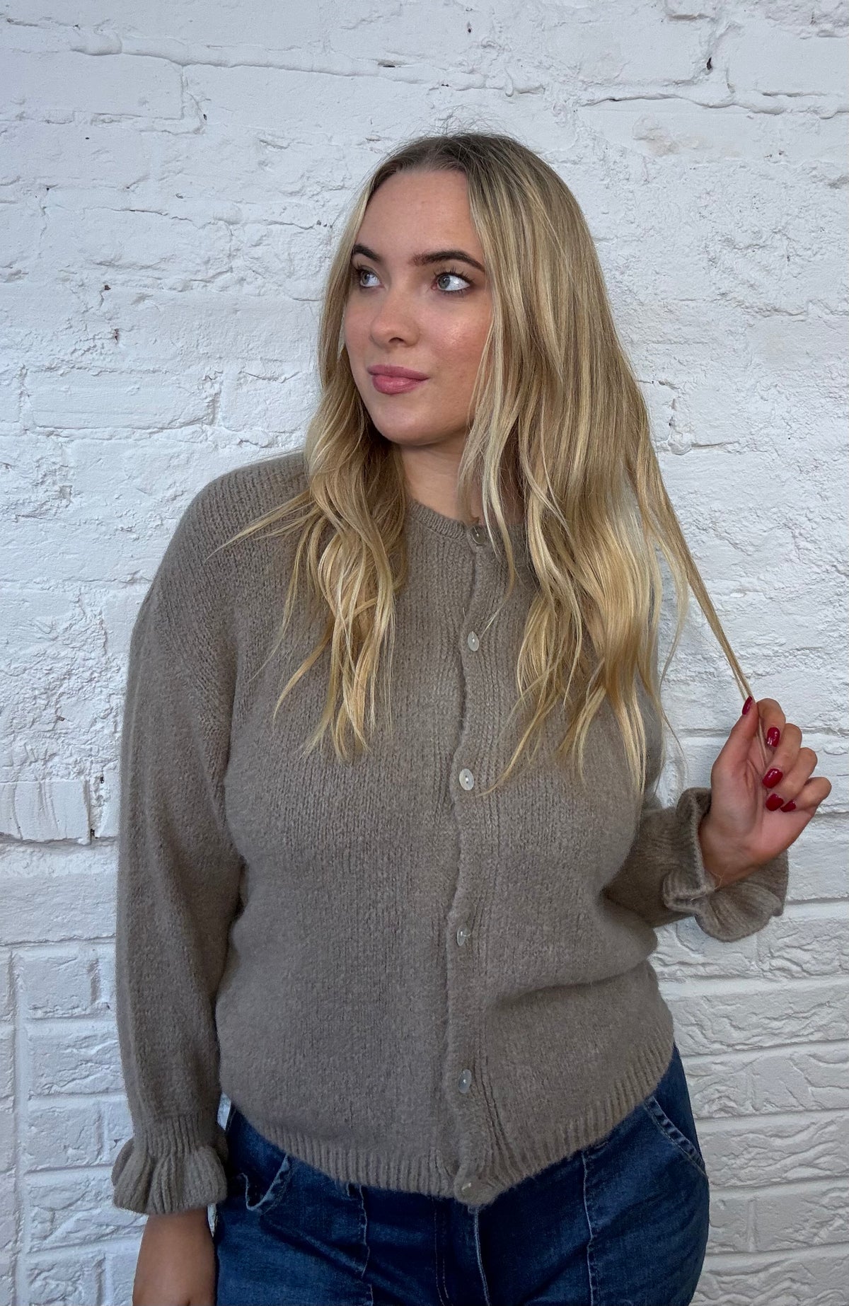 Alpaca Ruffled Cuff Cardigan