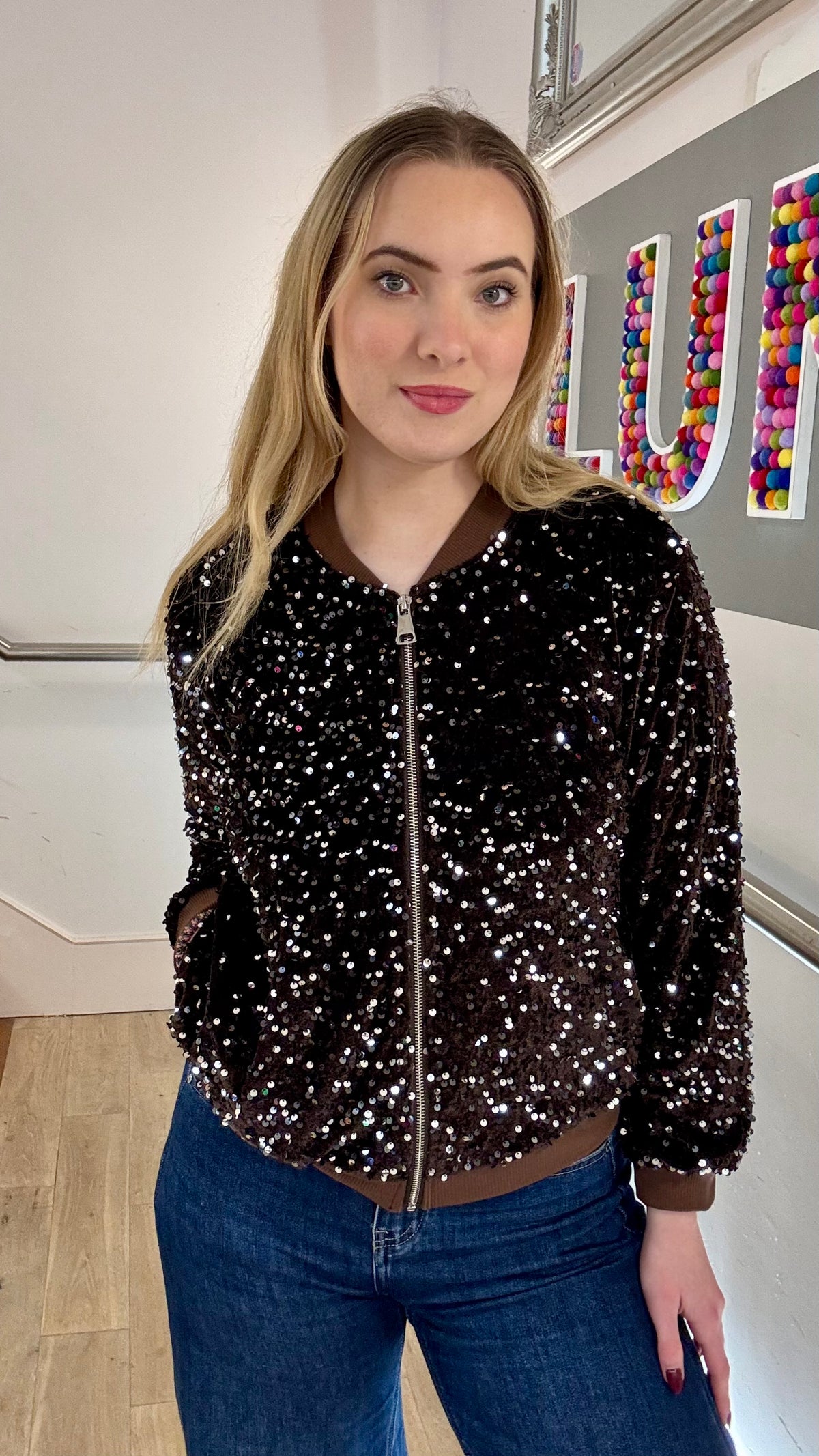The Willa Sequin Bomber Jacket