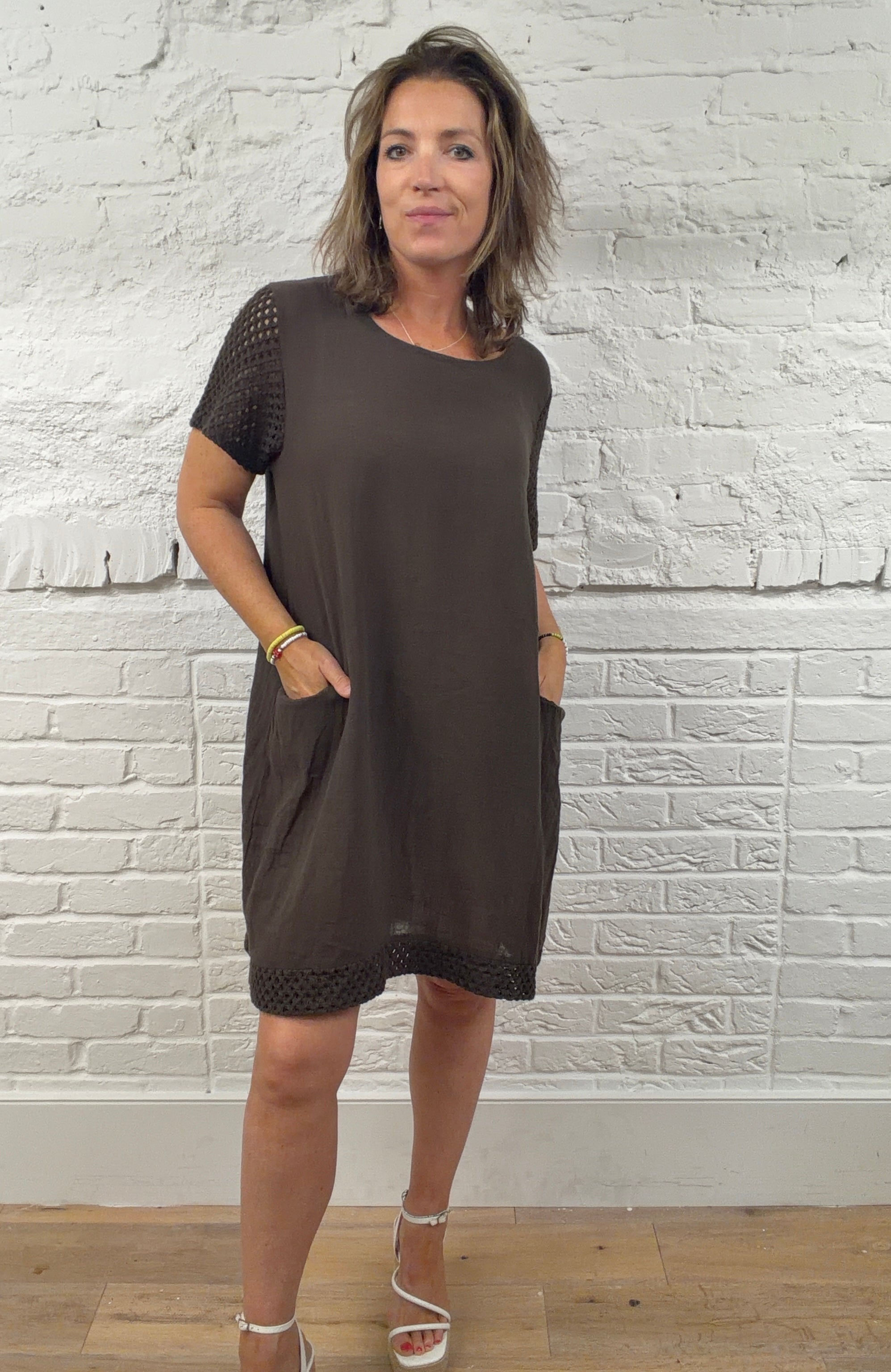 Fiorella Crochet-Trim Pocket Dress