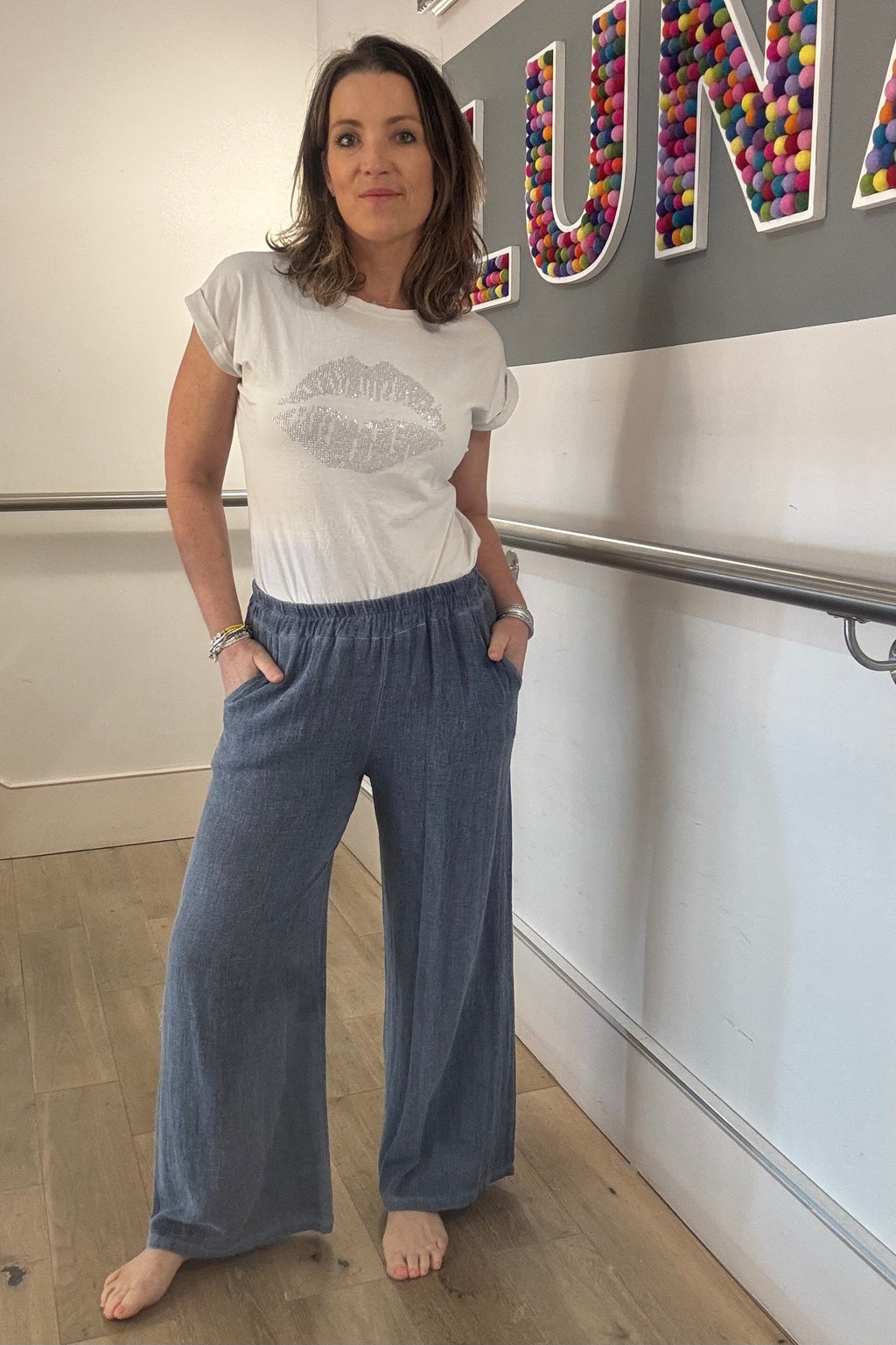 Cotton & Linen Mix Wide Leg Trousers