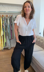 Cotton & Linen Mix Barrel Leg Trousers