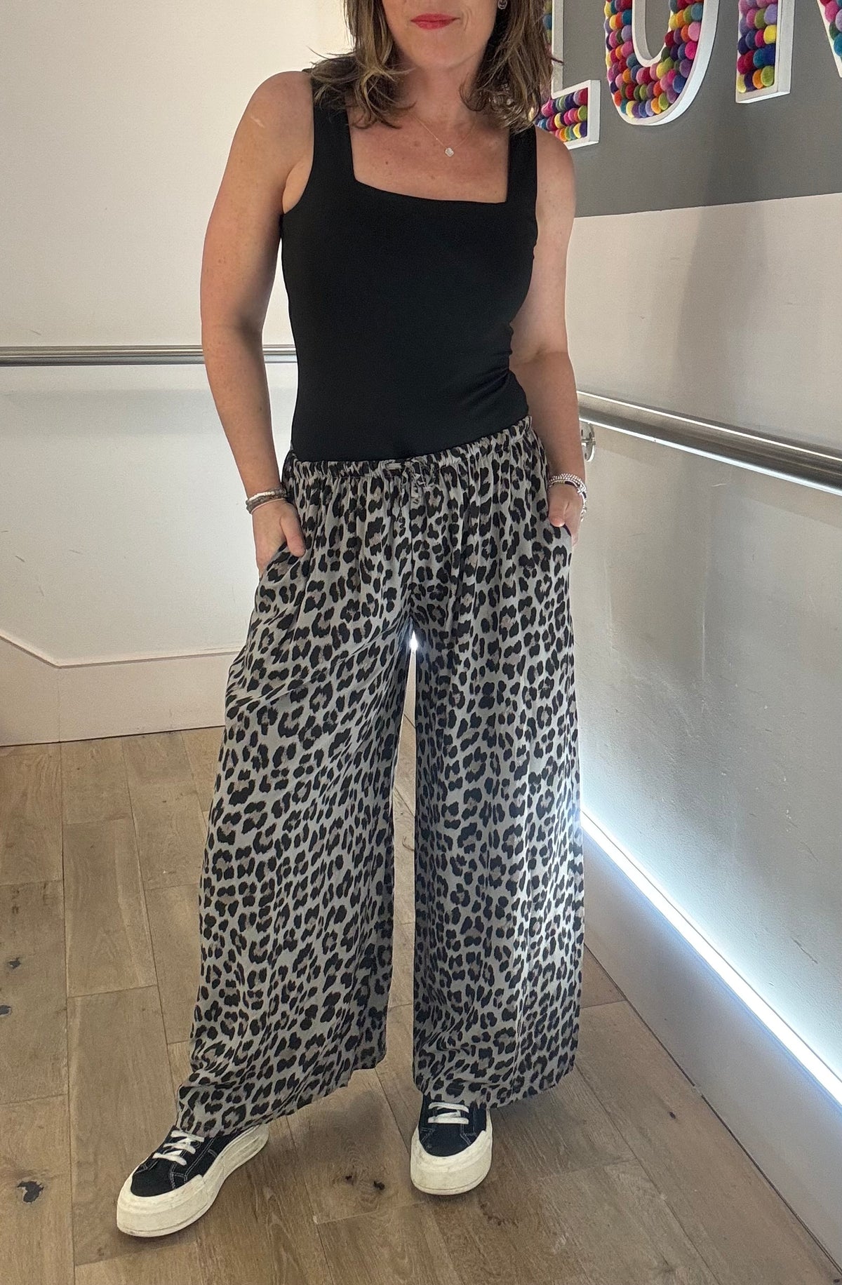 Animal Print Wide Leg Trousers