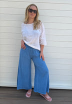 Cotton & Linen Mix Shirred Waist Trousers