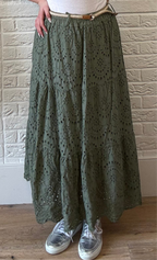 Broderie Tiered Maxi Skirt with Belt