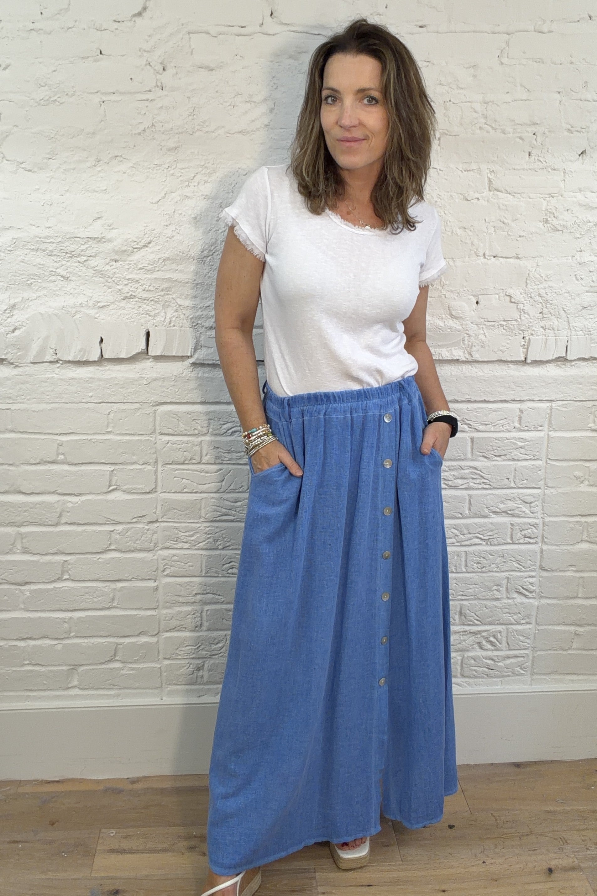 Corinna Cotton & Linen Button-Front Skirt