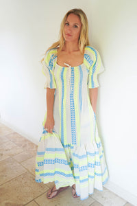 Long Shirred Aztec Dress