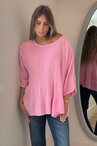 Oversized Linen & Cotton Mix Tiered Top