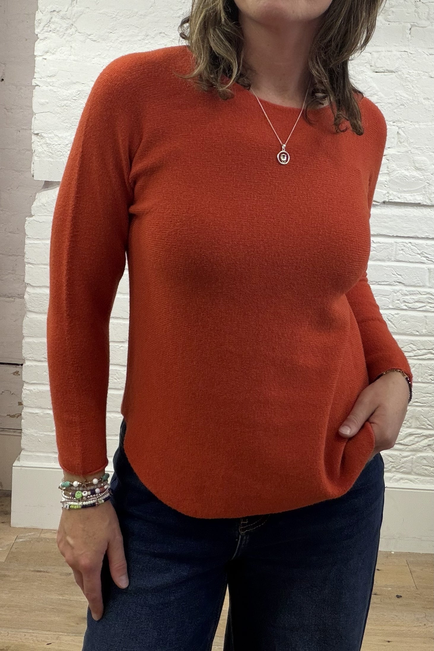 Phoebe Curved Hem Round Neck
