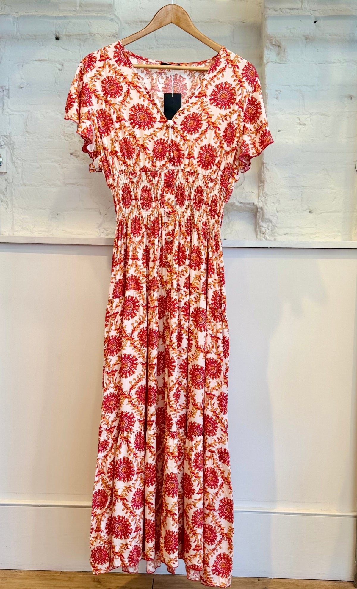 Abstract Patterned Shirred Dress