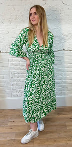 Vibrant Pattern Shirred Dress