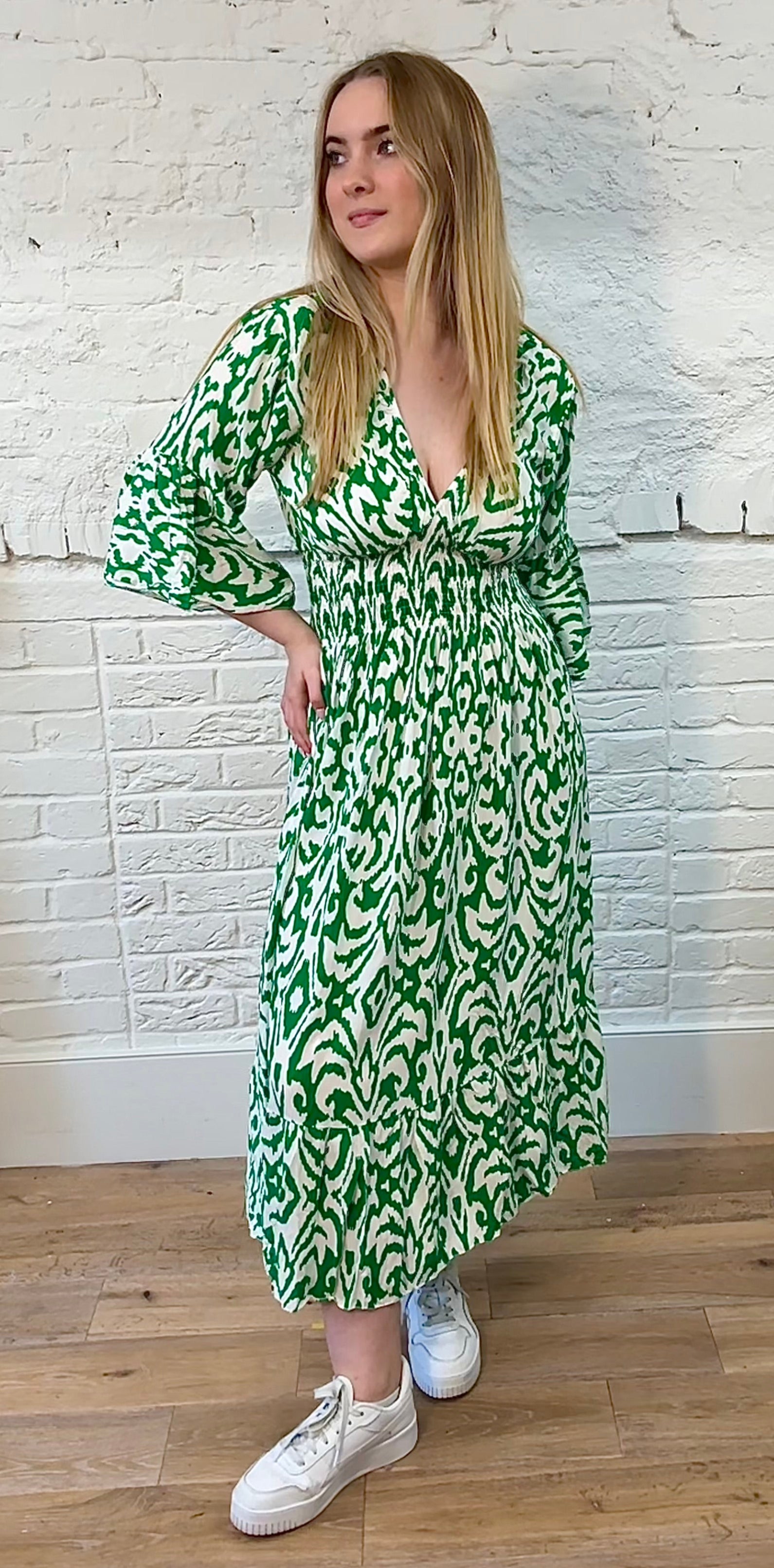 Vibrant Pattern Shirred Dress