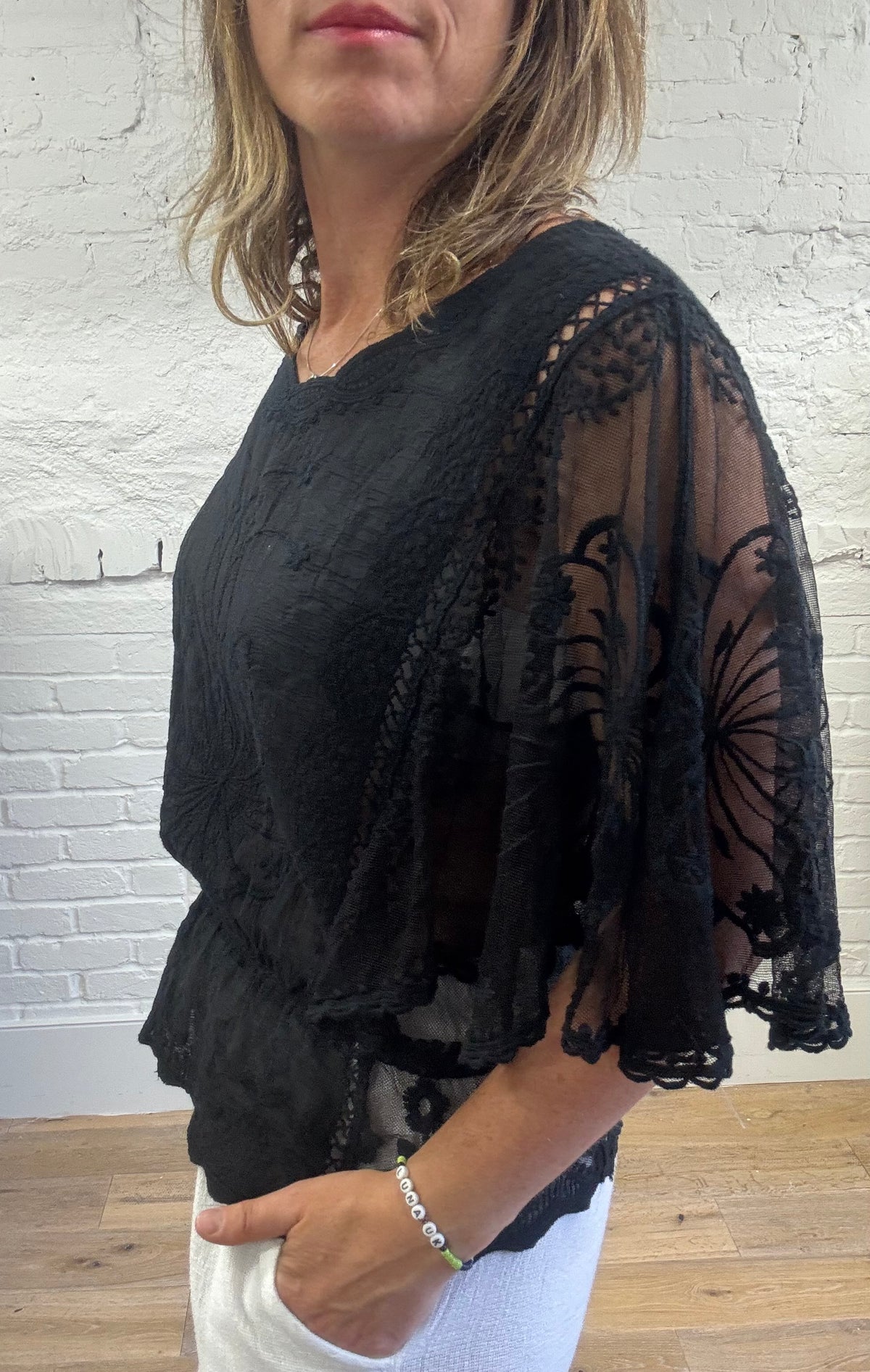 Embroidered Angel Sleeve Top