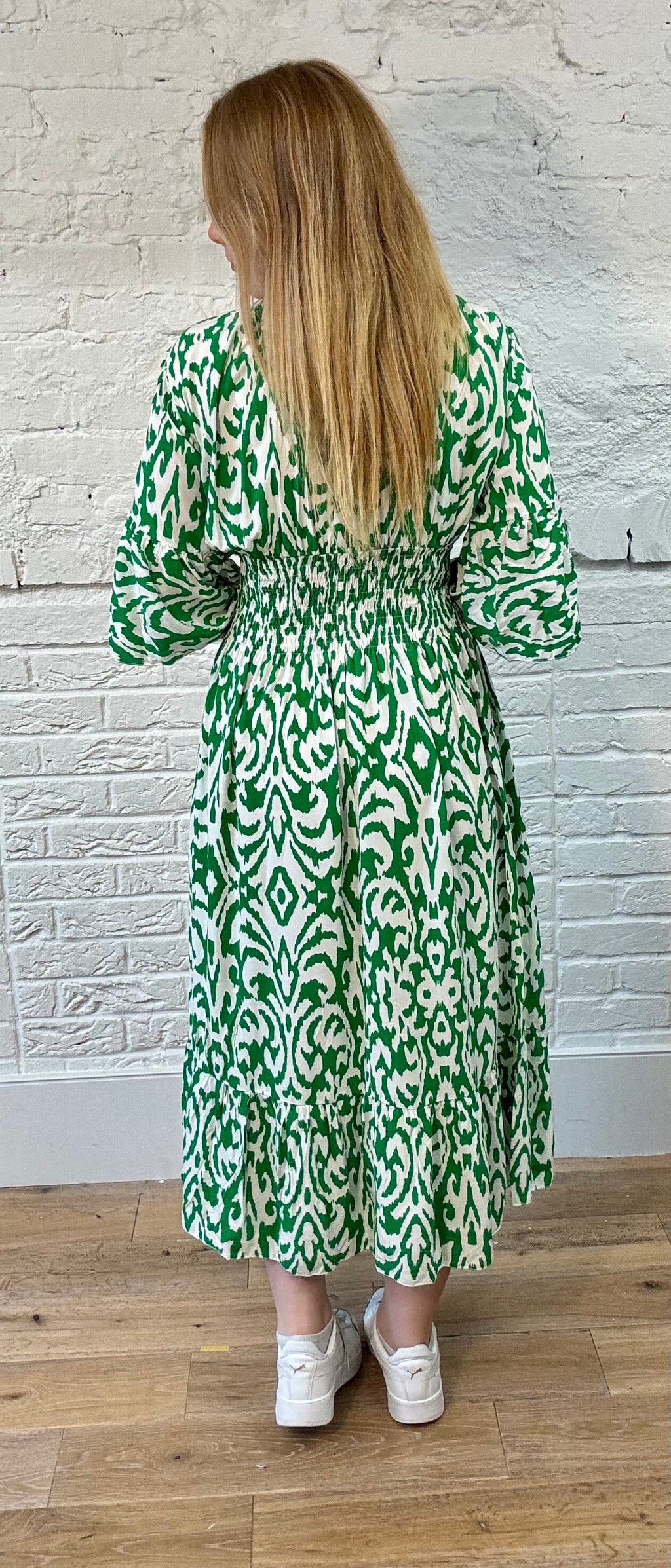 Vibrant Pattern Shirred Dress