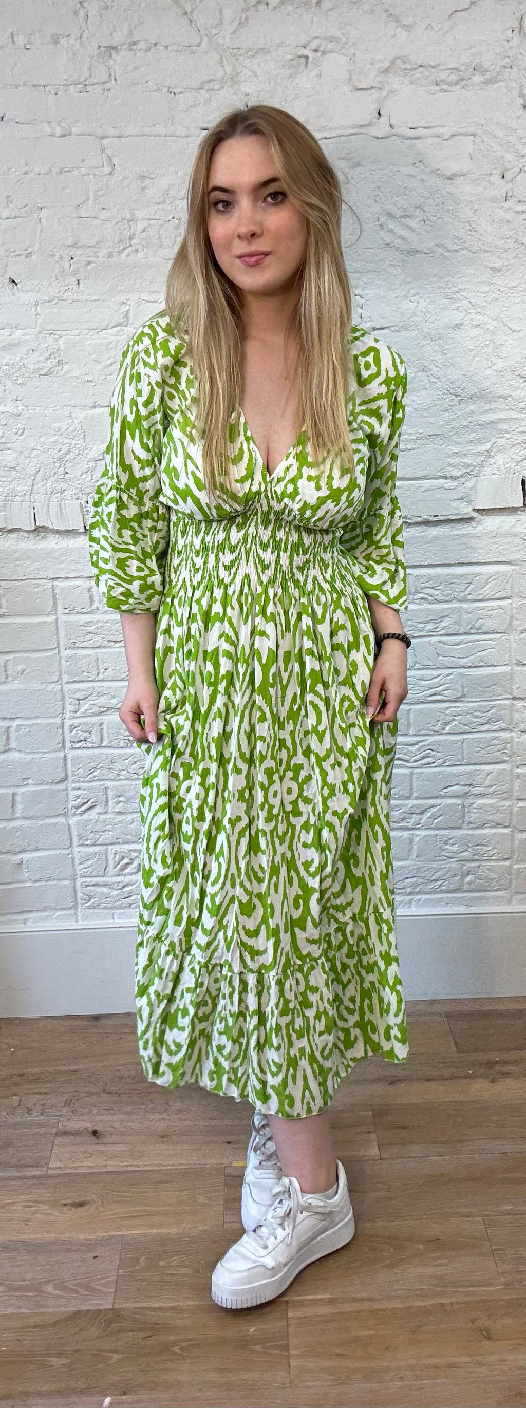 Vibrant Pattern Shirred Dress