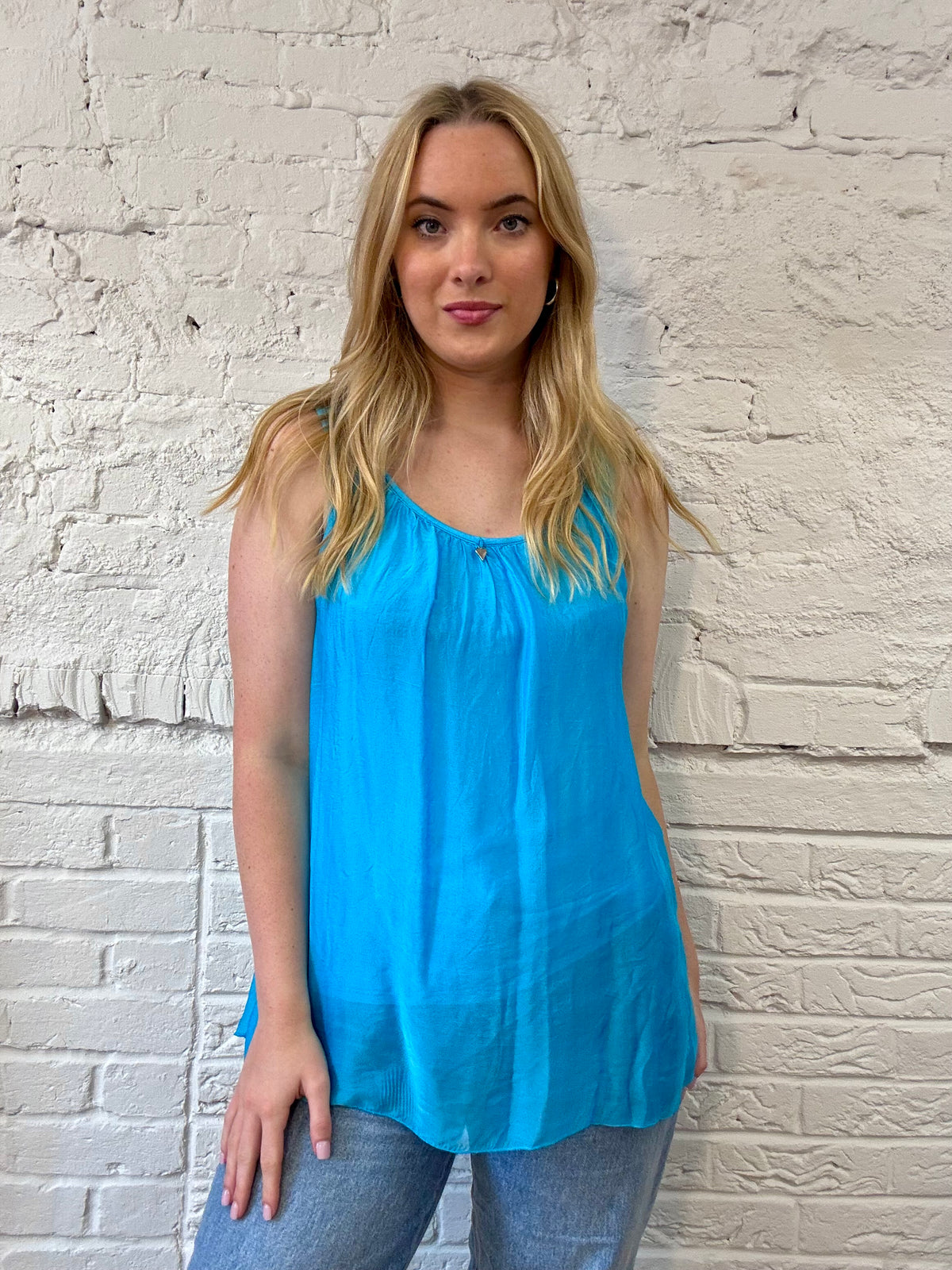 Silk Vest Top with Silver Heart Charm