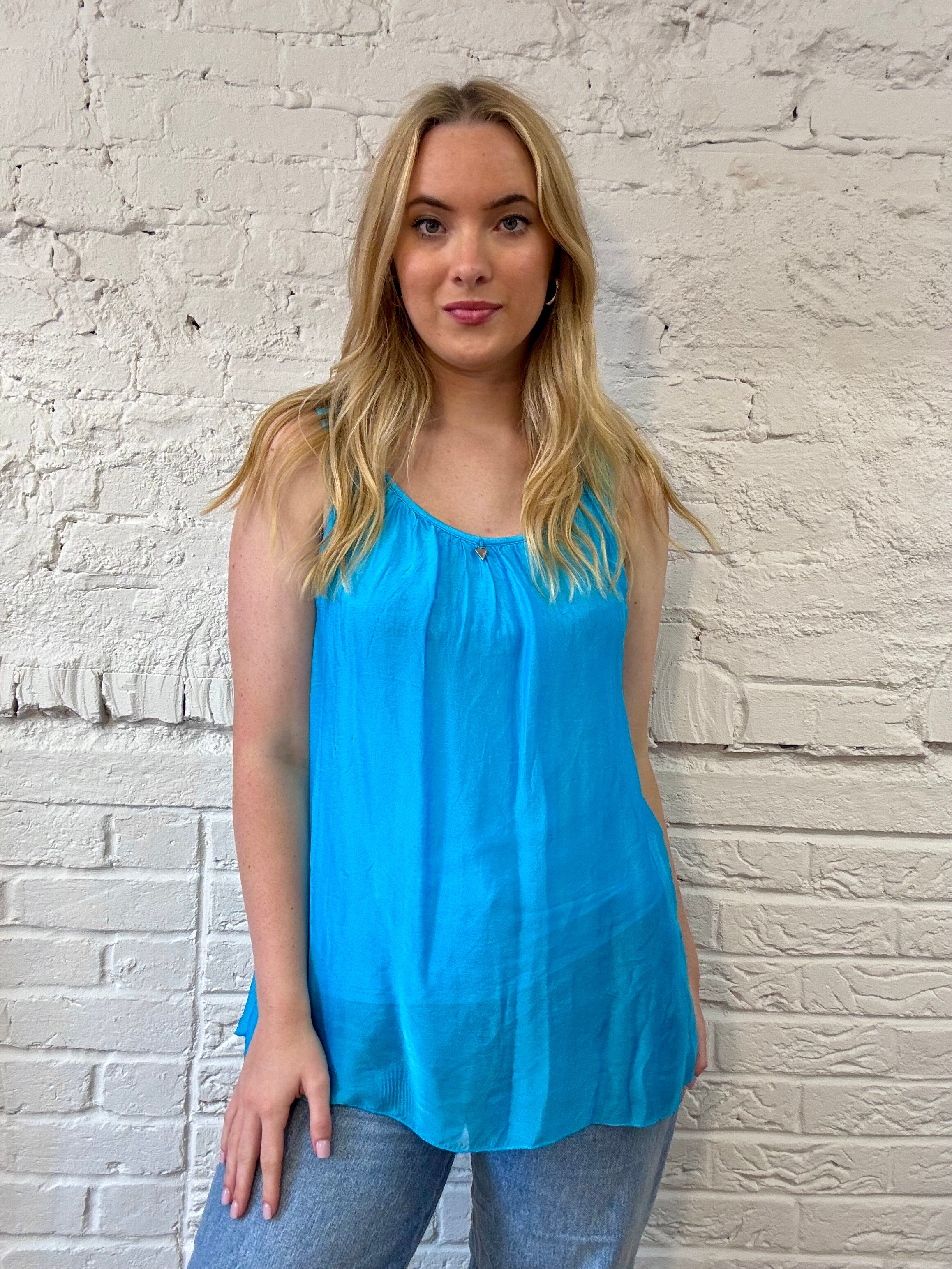 Silk Vest Top with Silver Heart Charm