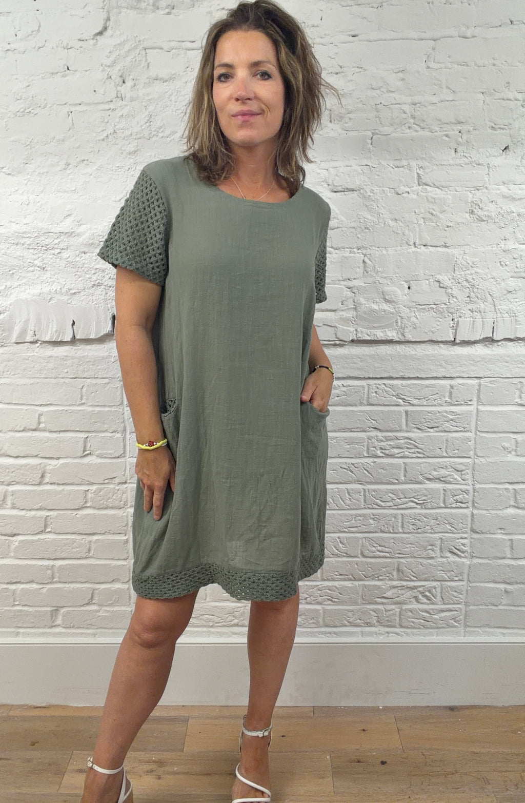 Fiorella Crochet-Trim Pocket Dress