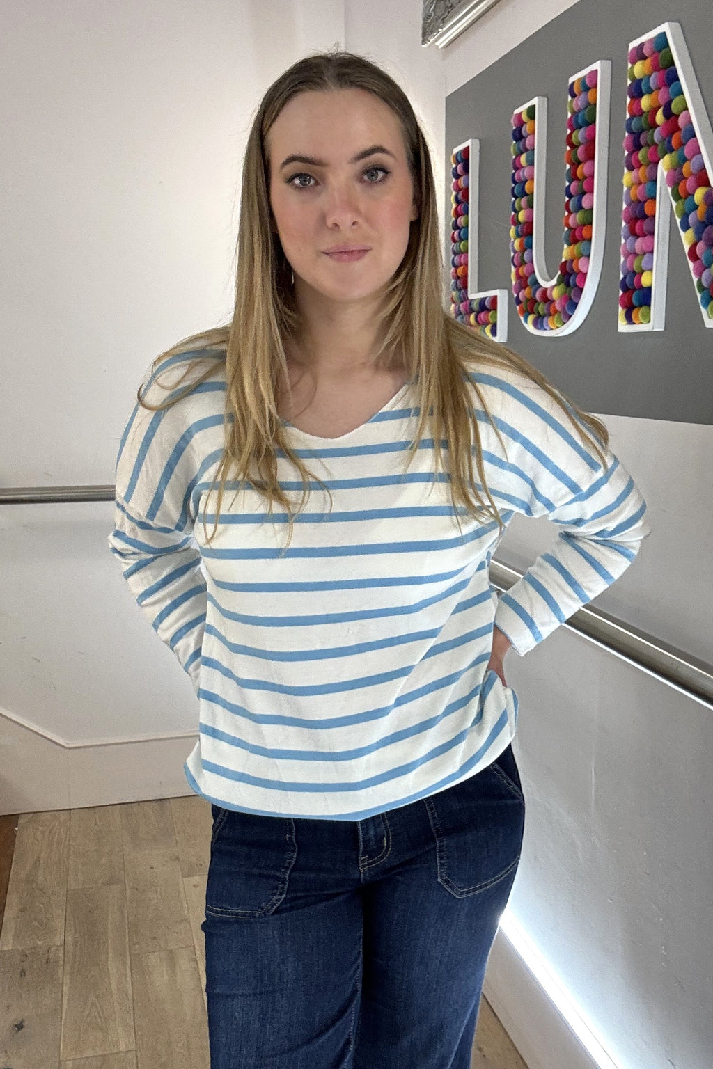 Soft Striped V-Neck Long Sleeve Top