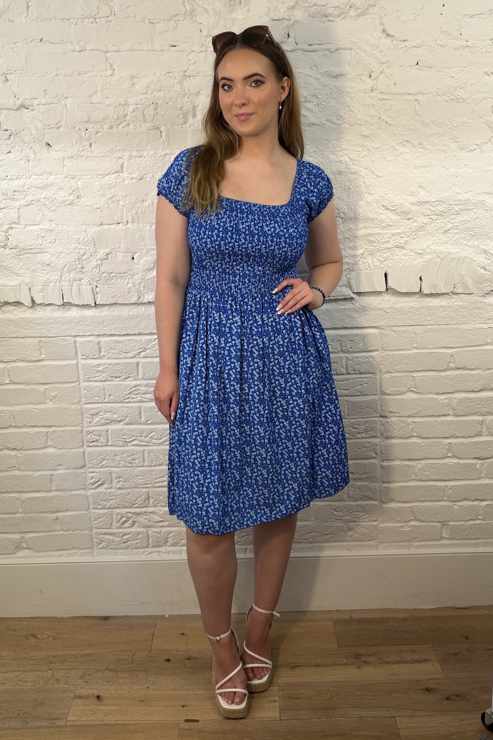 Short Ditsy Floral Smocked Dress