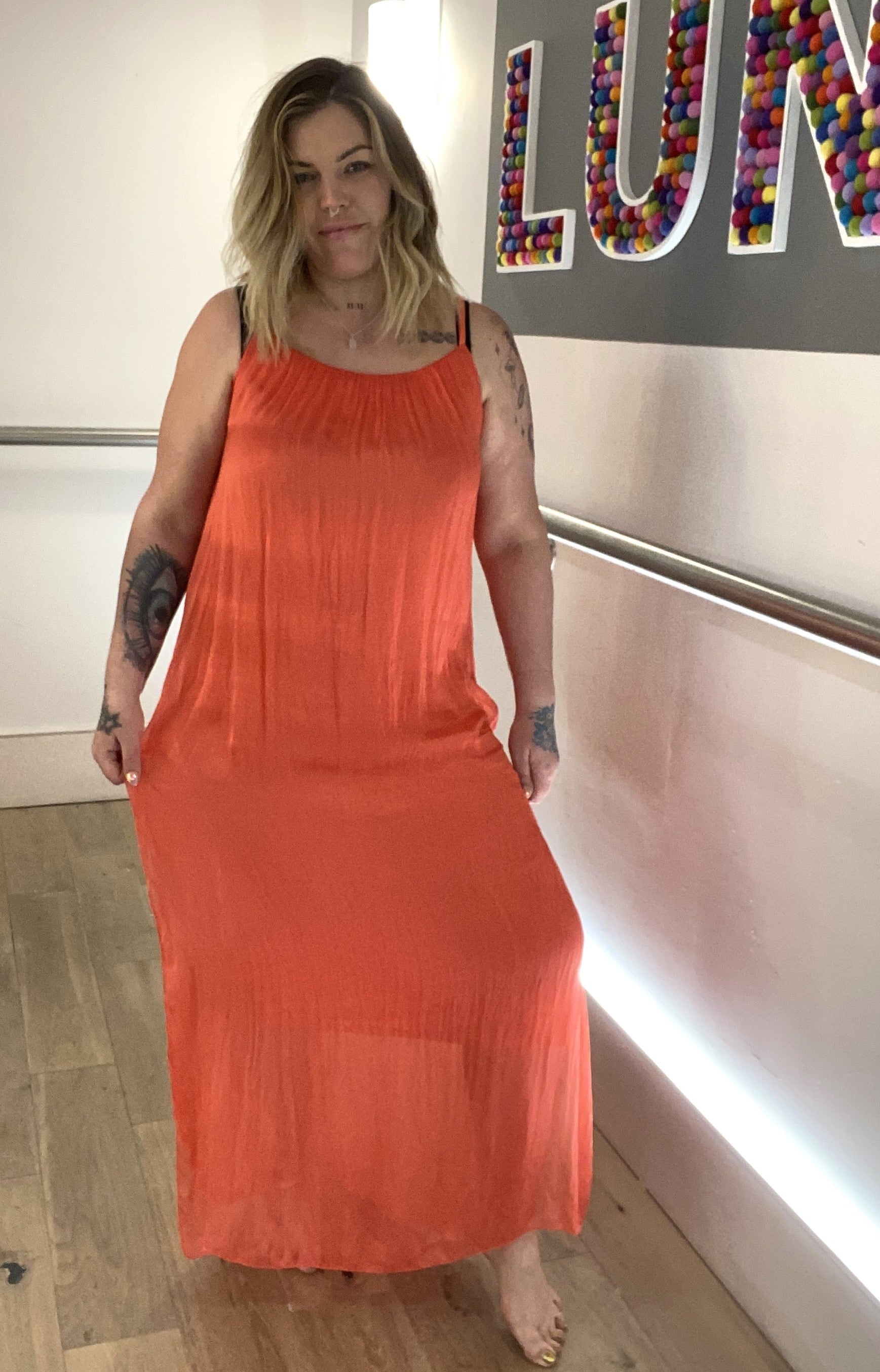 Long Silk Mix Overlay Slip Dress