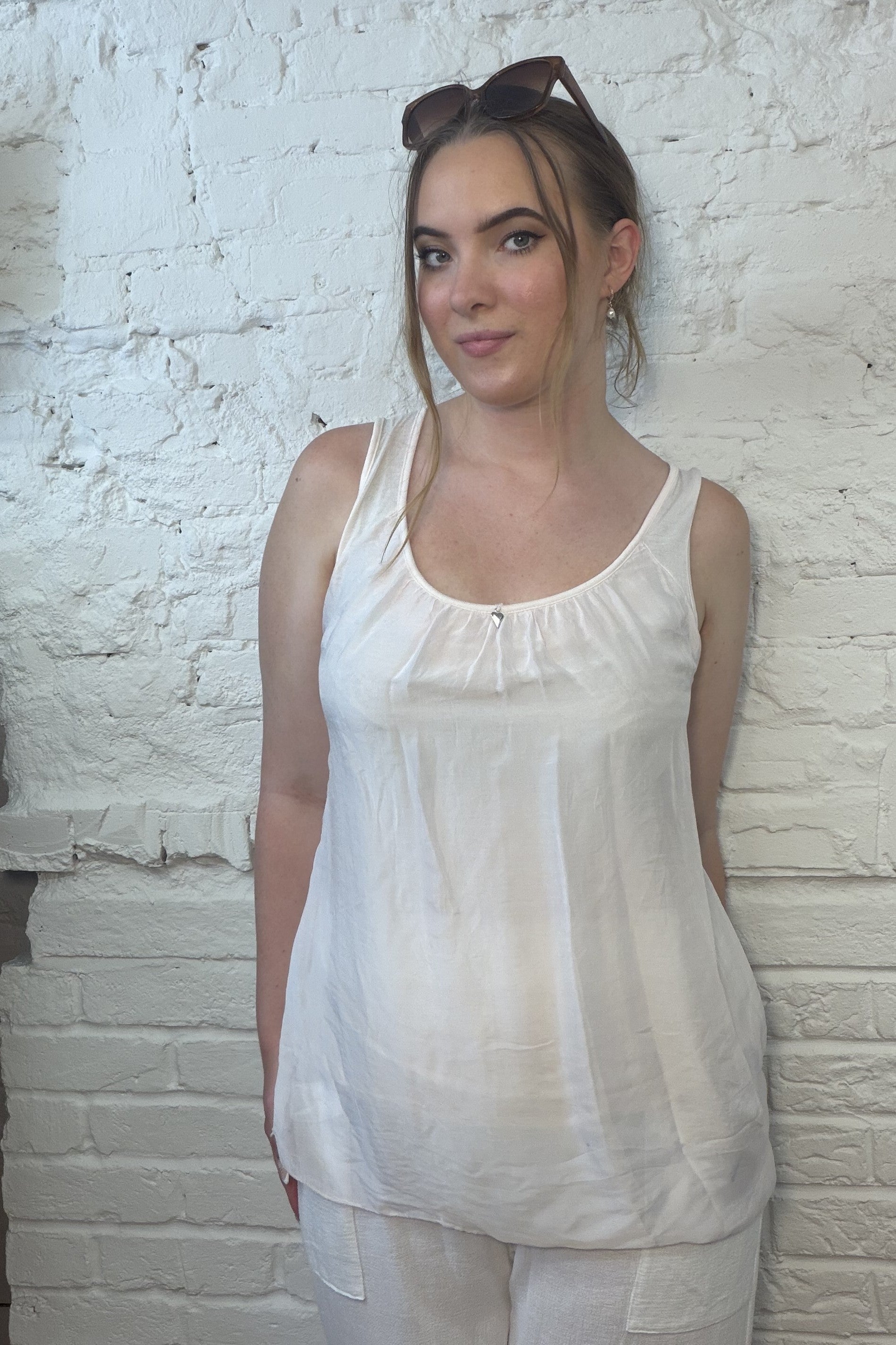 Silk Vest Top with Silver Heart Charm