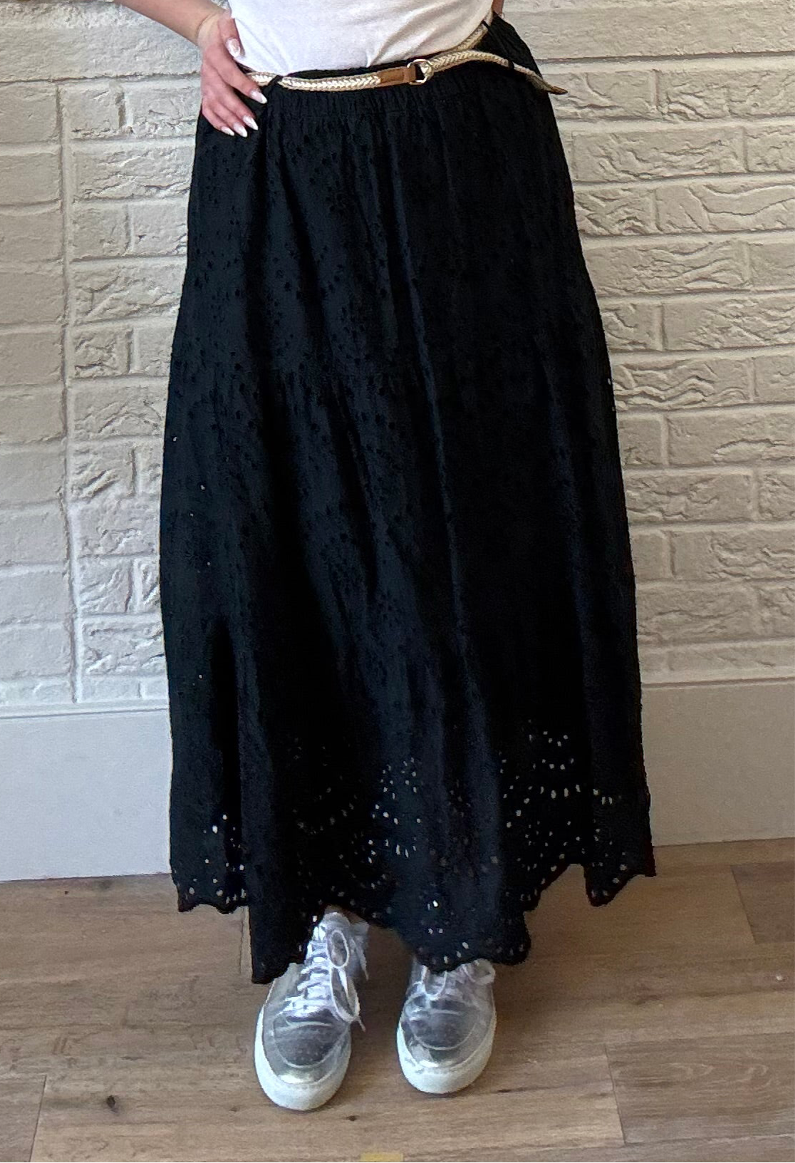 Broderie Tiered Maxi Skirt with Belt