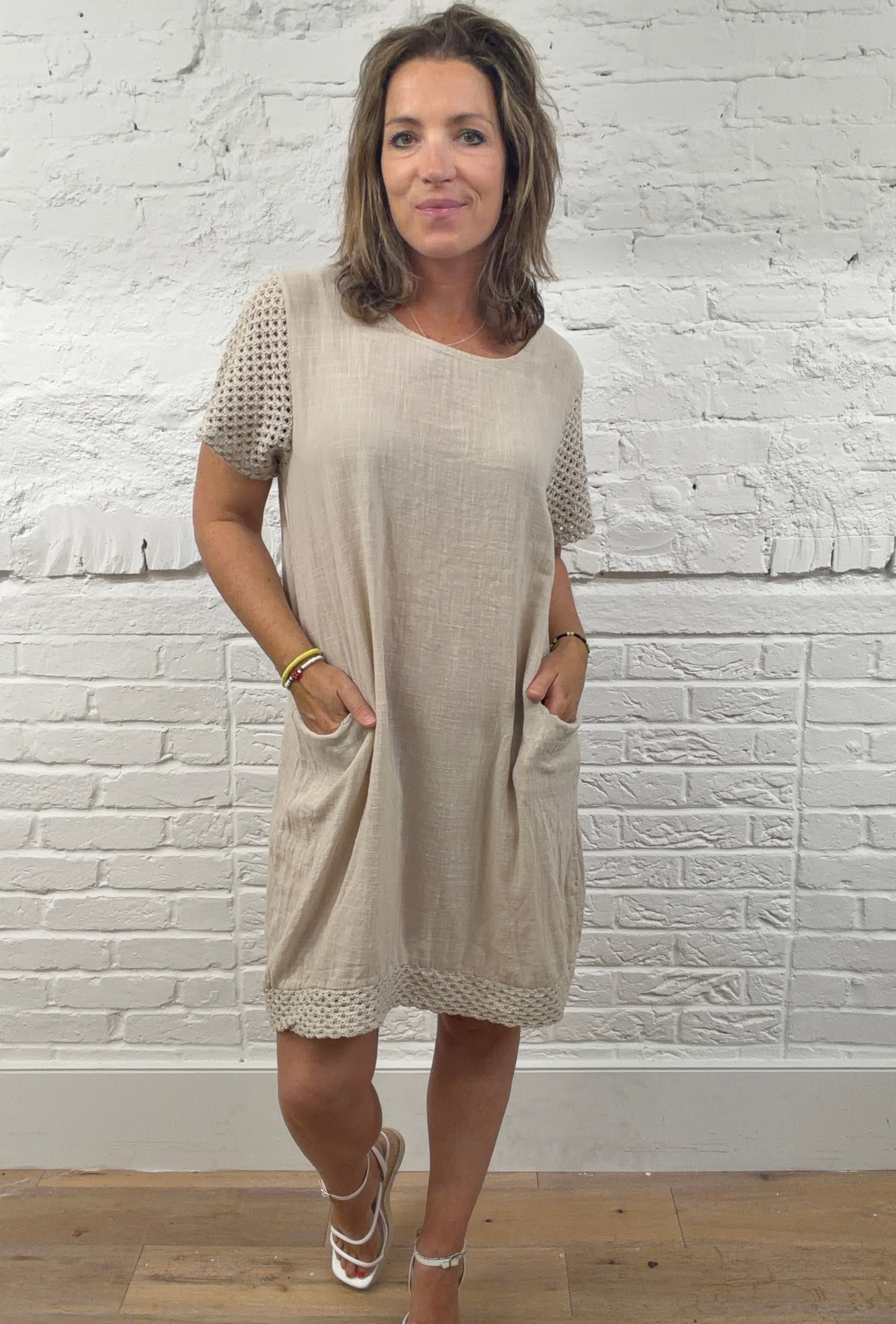 Fiorella Crochet-Trim Pocket Dress