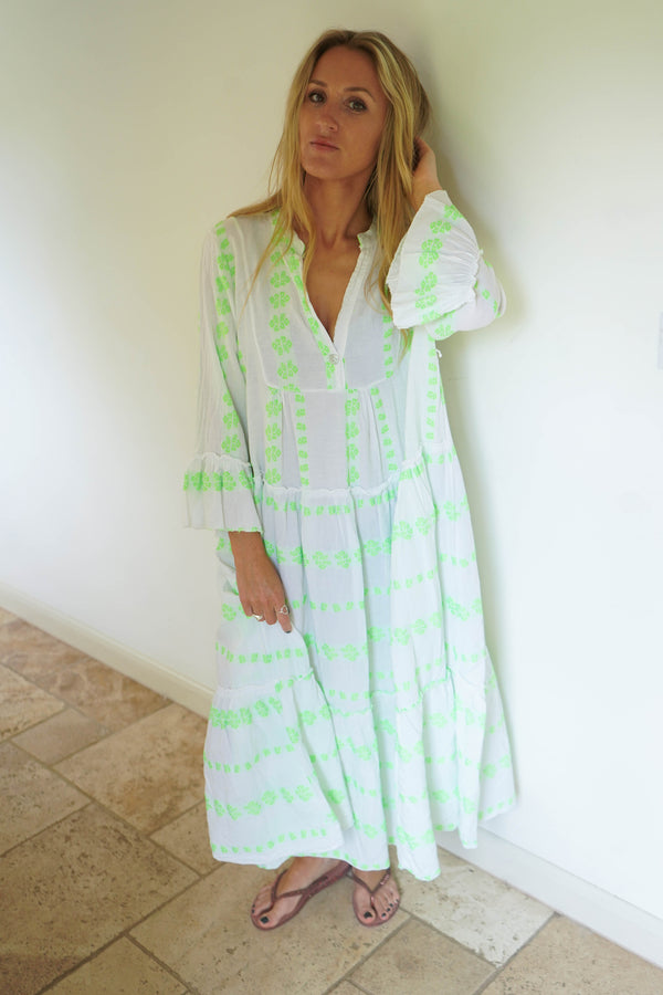 Bright Jacquard Long Cotton Dress