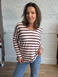 Soft Striped V-Neck Long Sleeve Top
