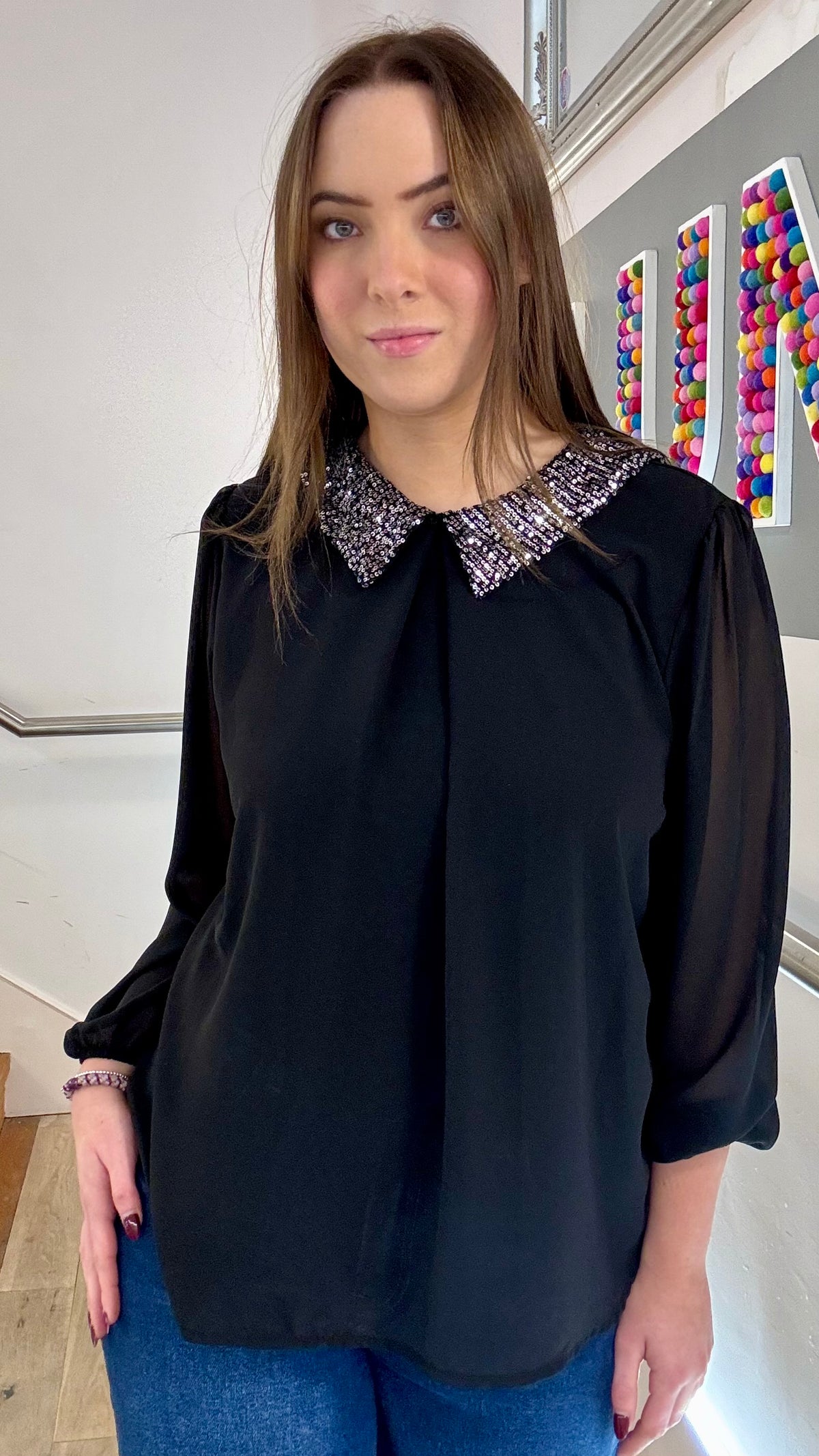 Sadah Shimmer Collar Blouse