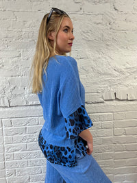 Cotton and Linen Mix Top With Leopard Detail