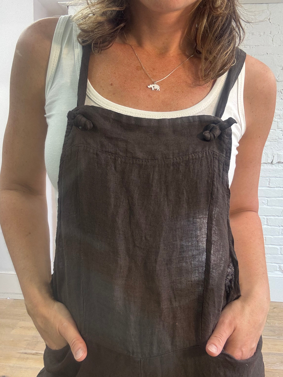Tie Strap Linen Dungarees