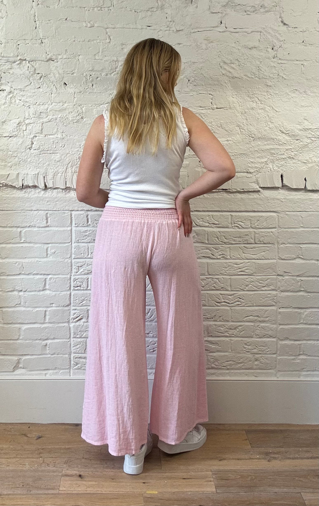 Cotton & Linen Mix Shirred Waist Trousers