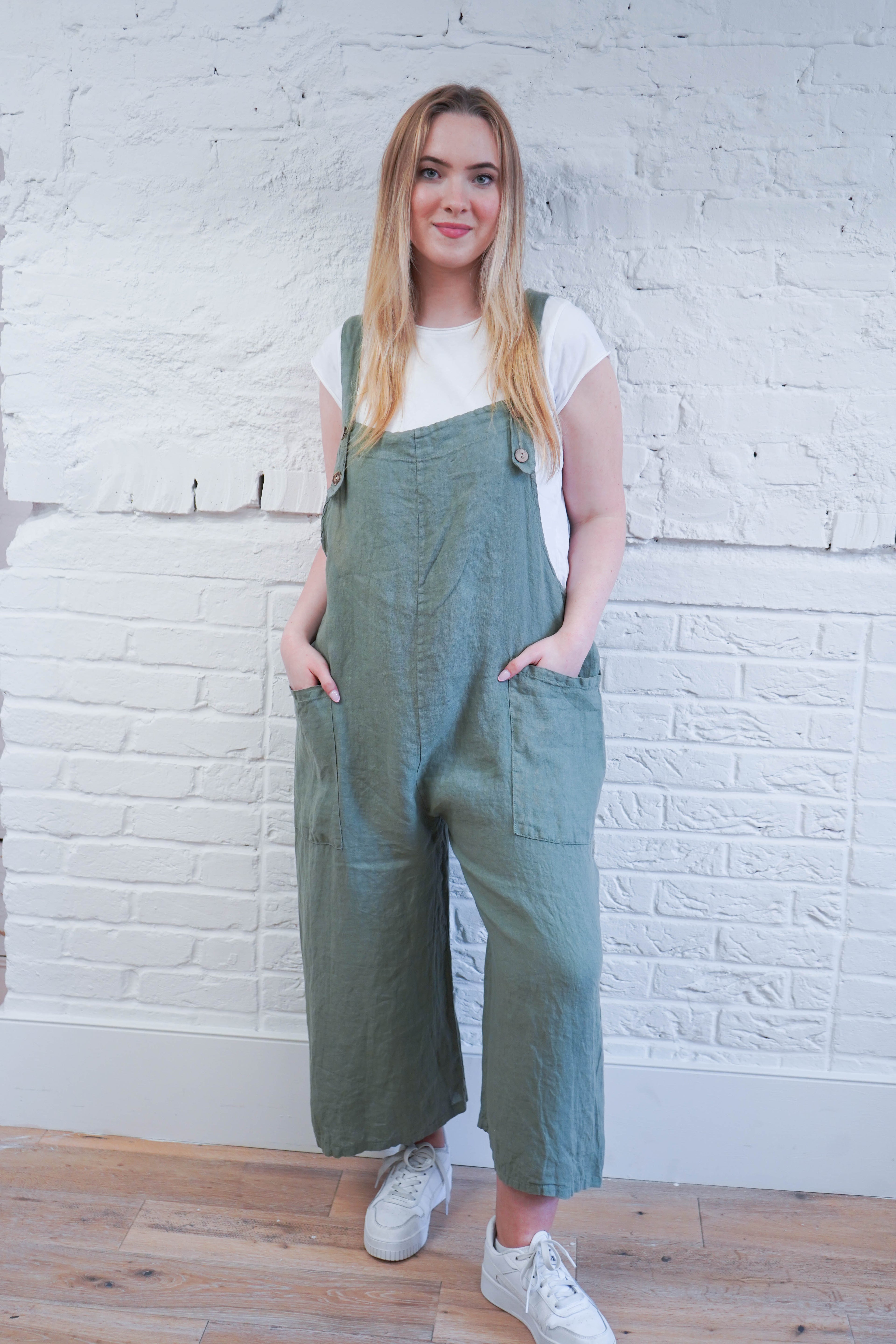 100% Linen Dungarees with Front Pockets