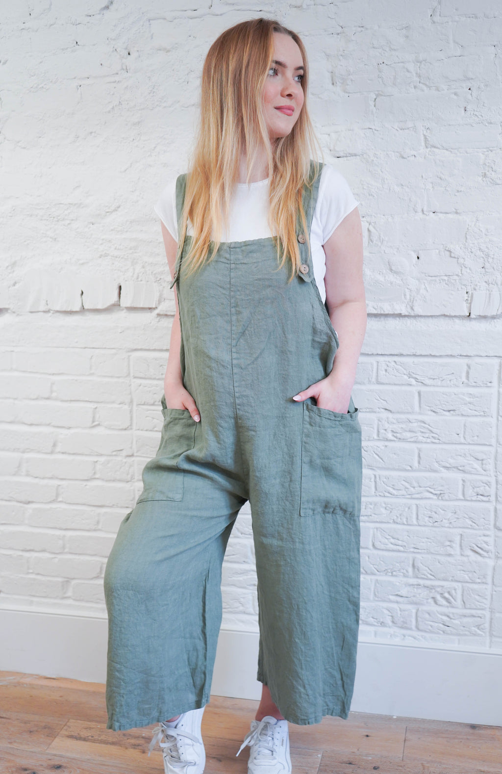 100% Linen Dungarees with Front Pockets