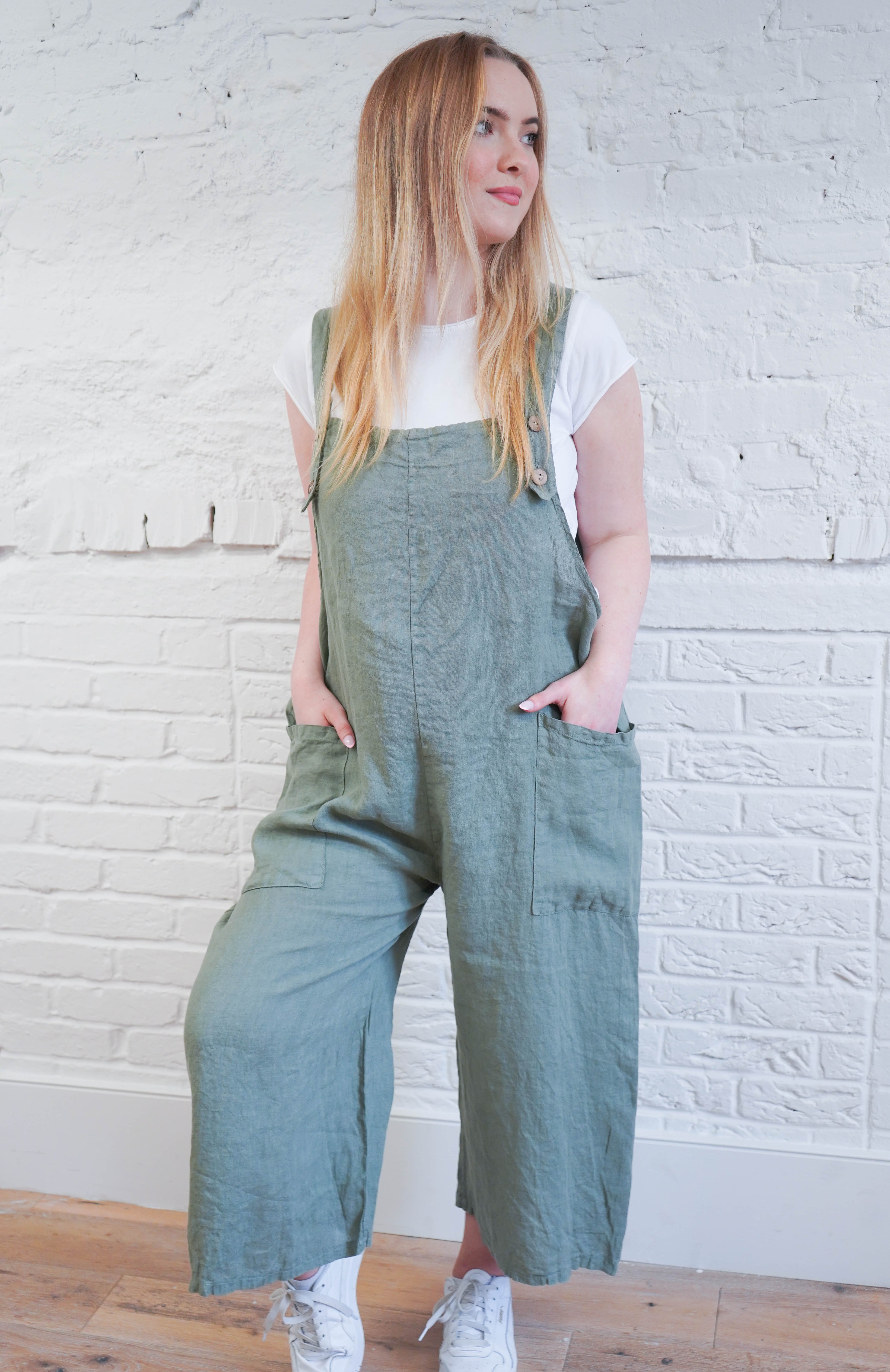 100% Linen Dungarees with Front Pockets