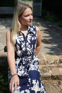 Midnight Garden Sleeveless Shirt Dress