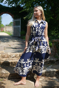 Midnight Garden Sleeveless Shirt Dress