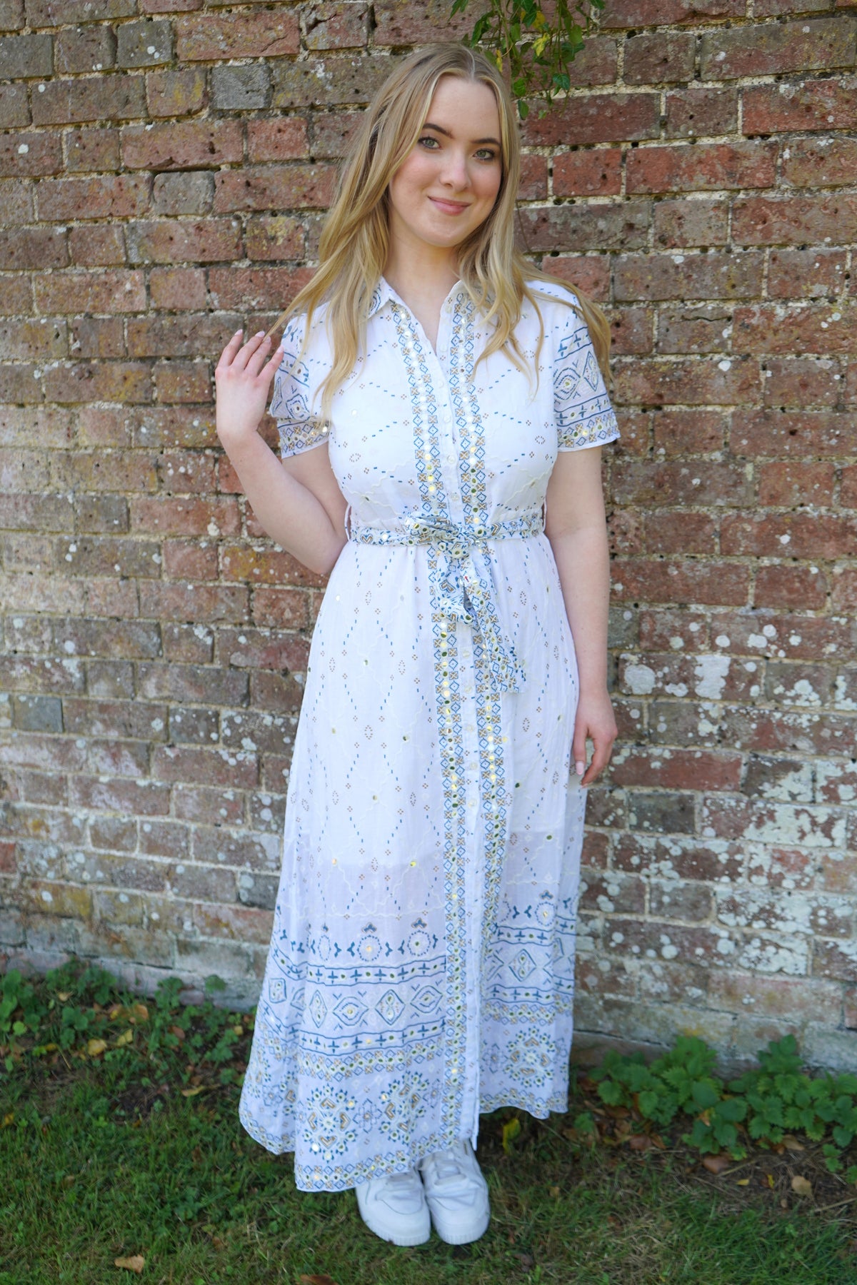 Santorini Embroidered Shirt Dress