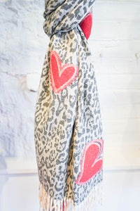 Leopard Print with Hearts Scarf by Alex Max