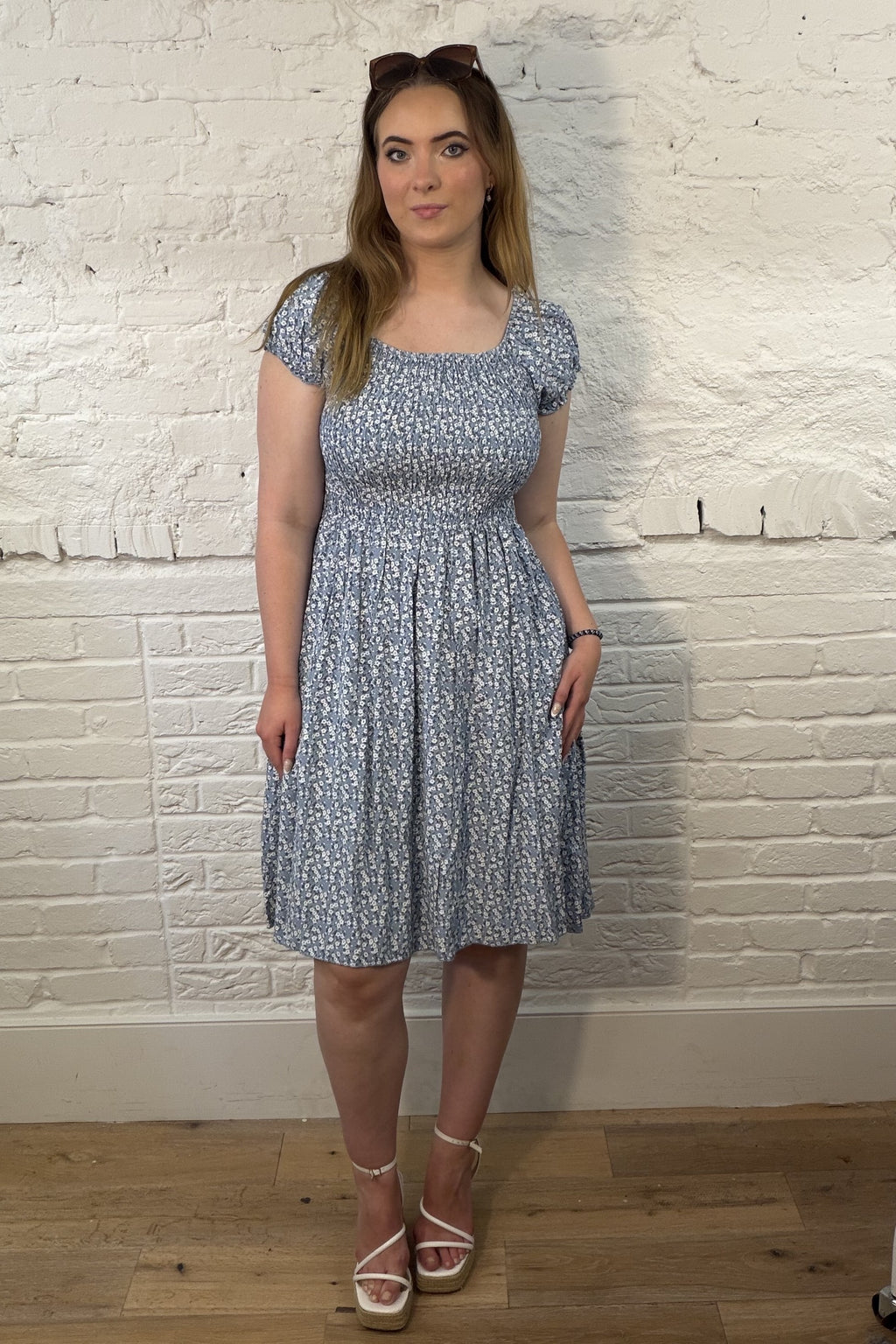 Short Ditsy Floral Smocked Dress