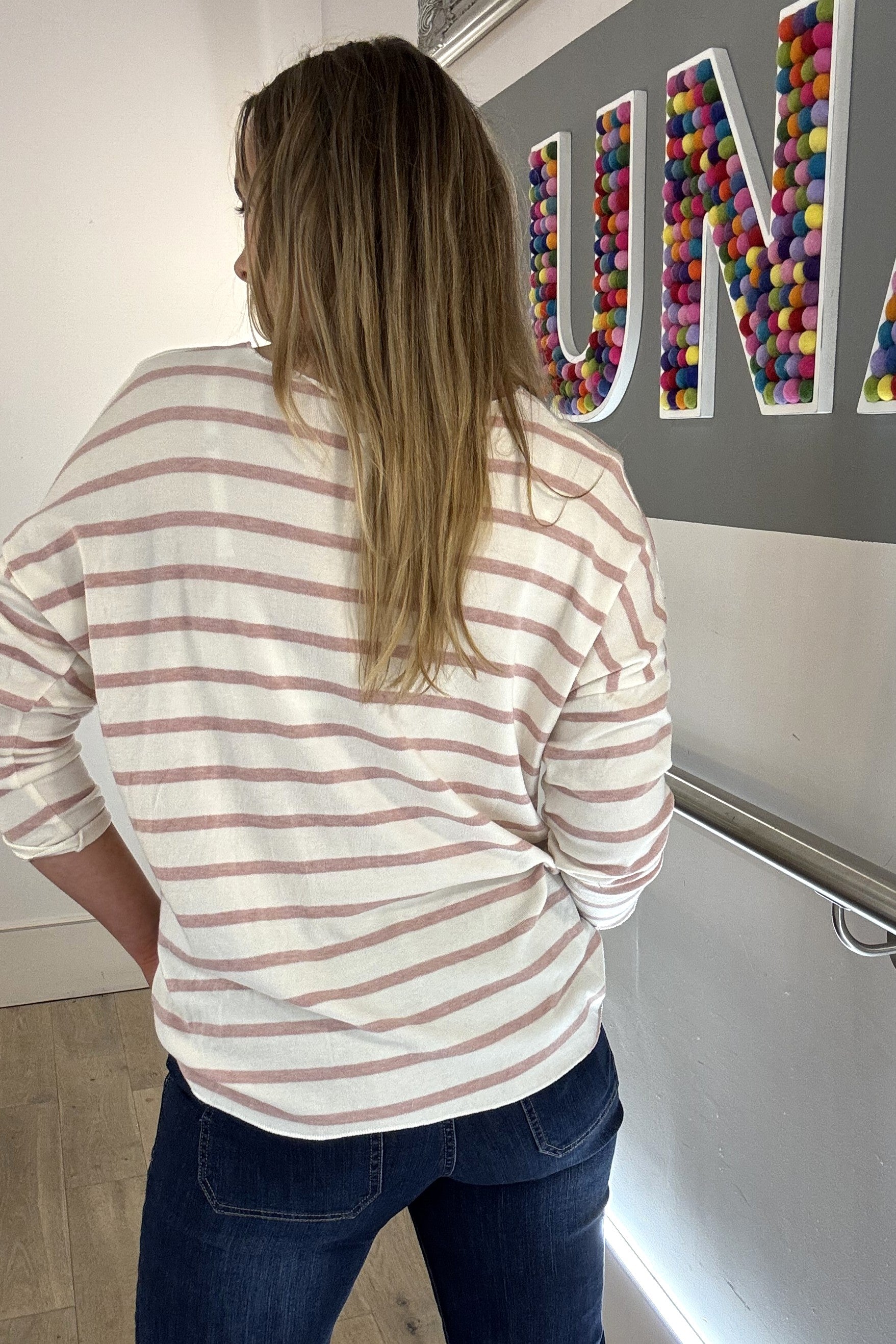 Soft Striped V-Neck Long Sleeve Top