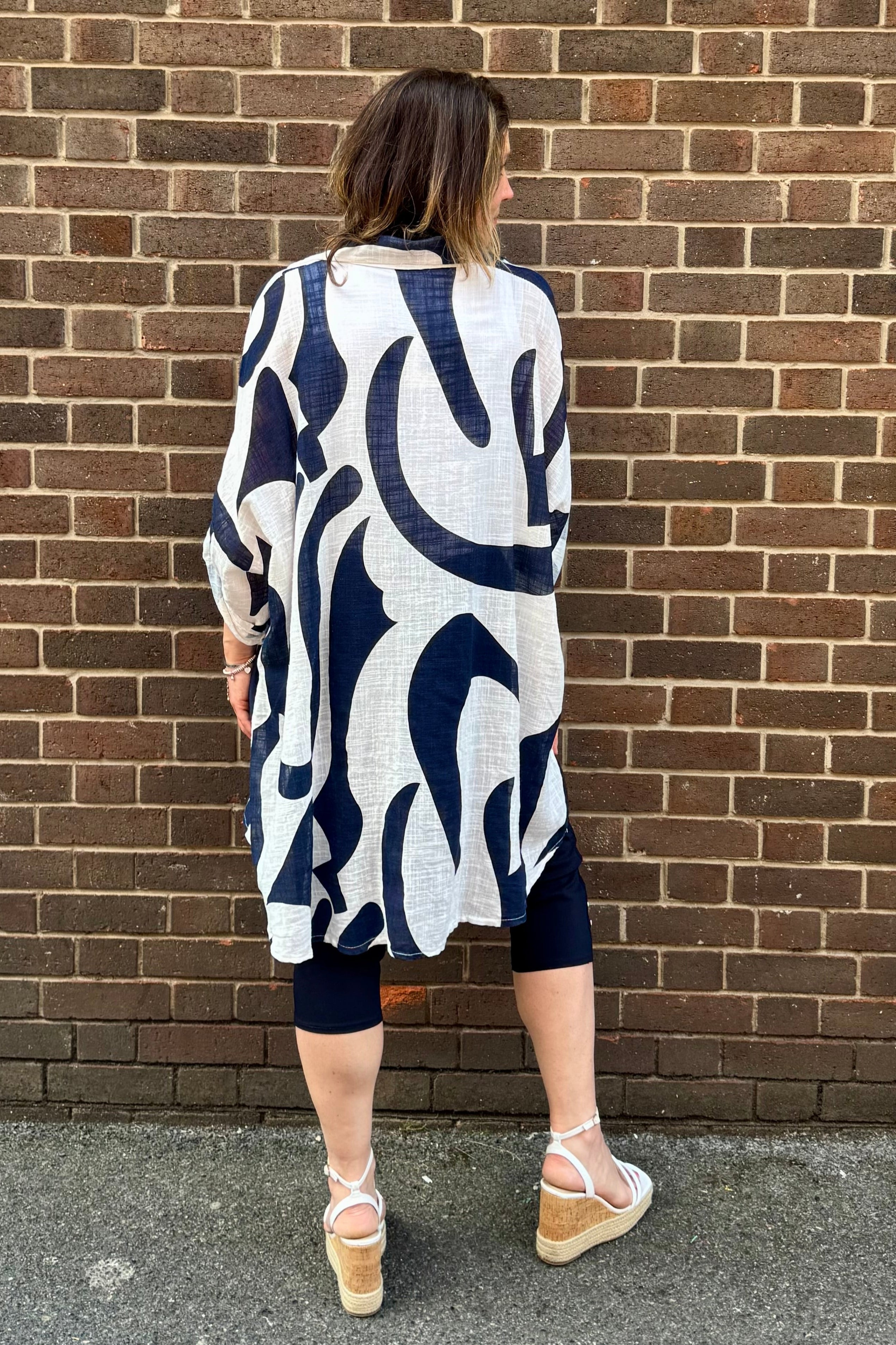 Long Abstract Print Cotton Shirt