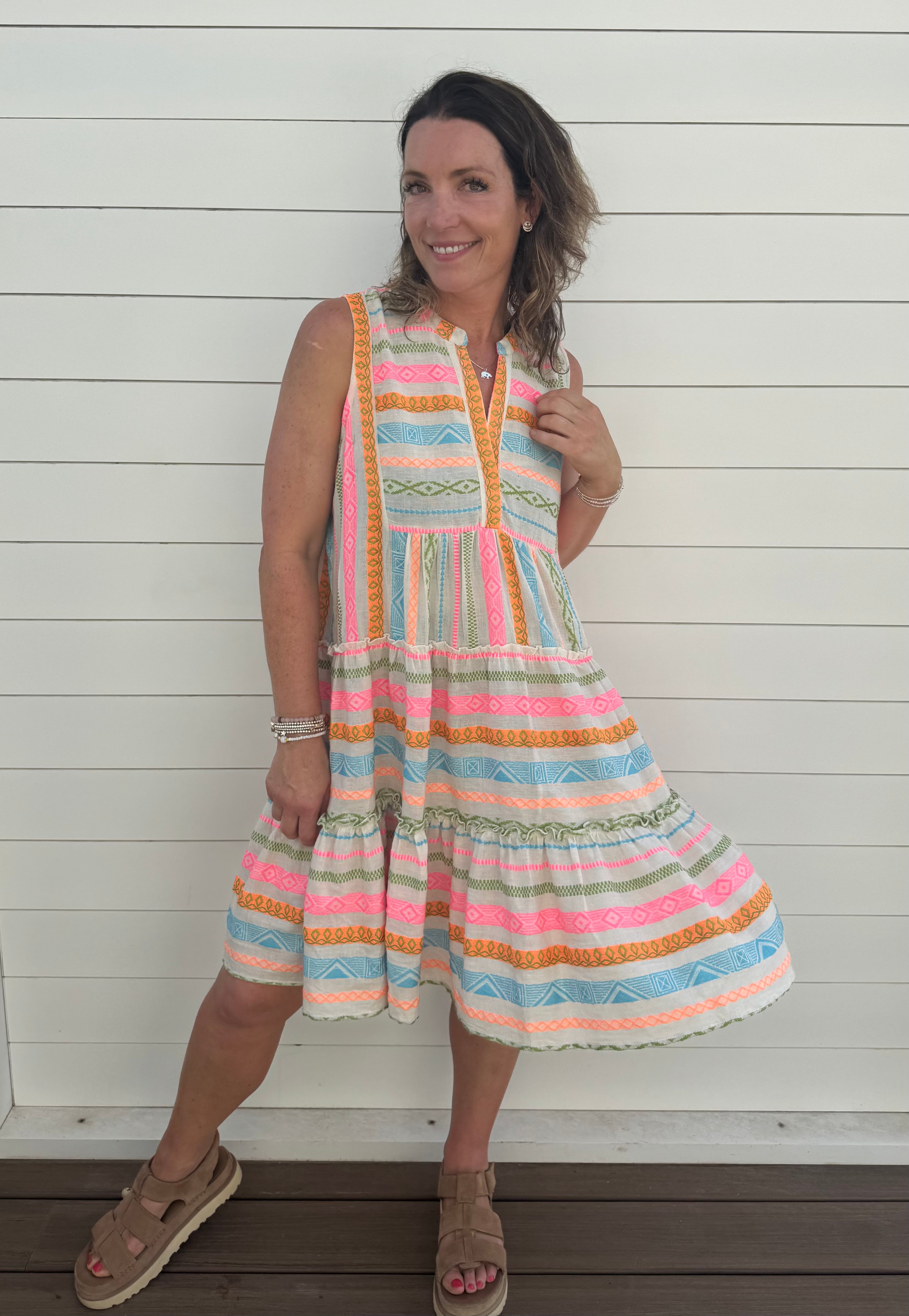 Aztec Patterned Tiered Dress